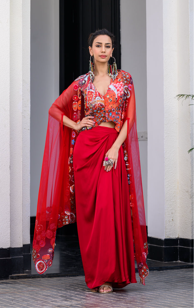 Komal Kapoor Grover in Dawn Jacket And Dhoti Skirt Set Paidawn With Hand Applique Cape