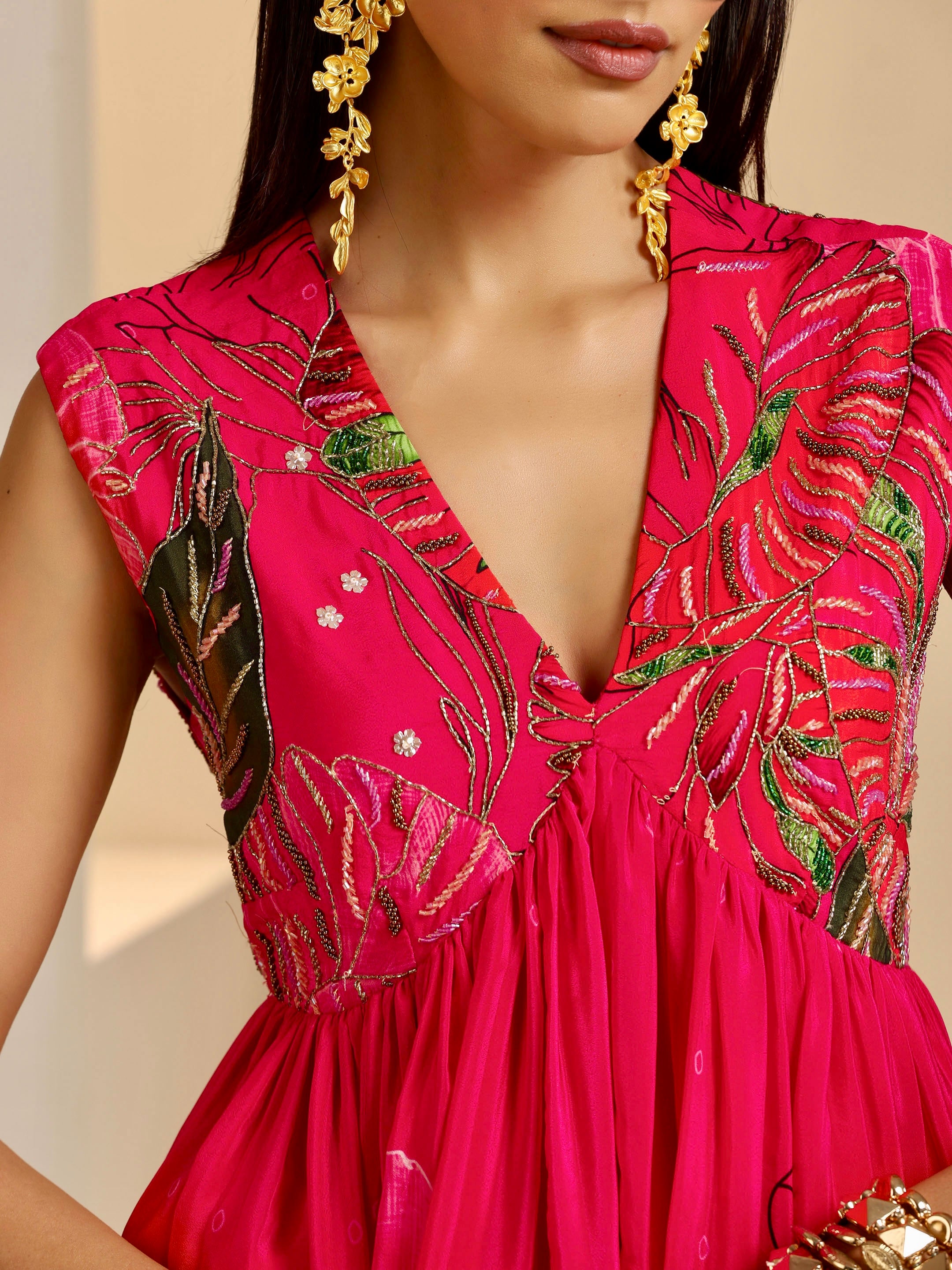 Iraa Embroidered Peplum Top with Dhoti Pant Set