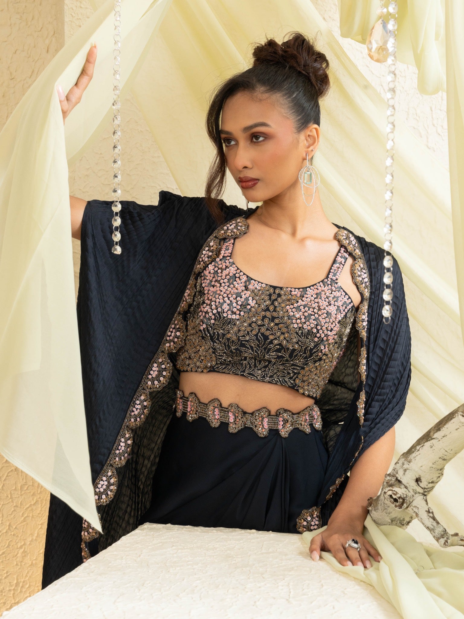 Mehak Bakshi | Rooh Deep Blue Draped Skirt Set