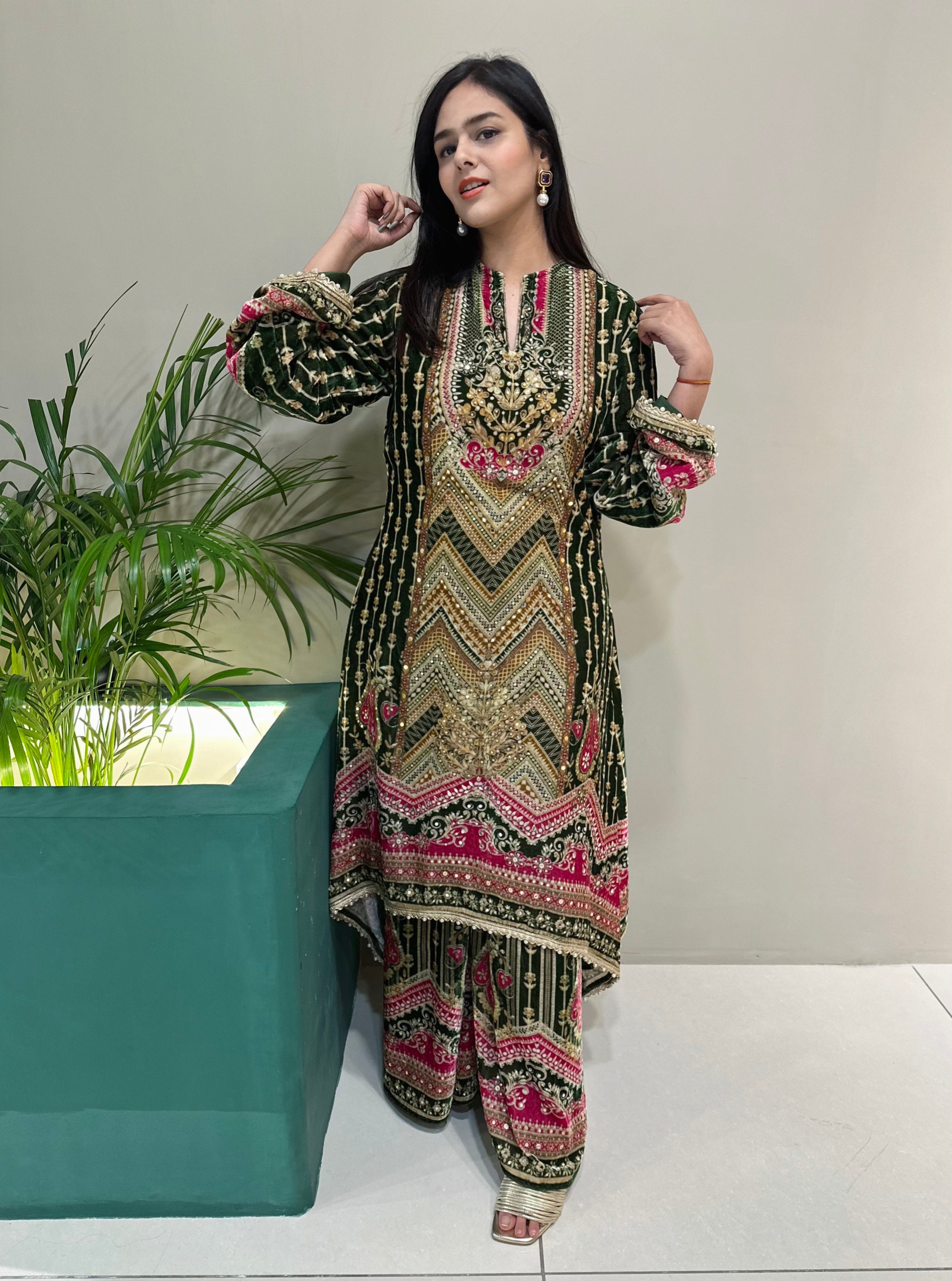Merab Velvet A line Kurta Set