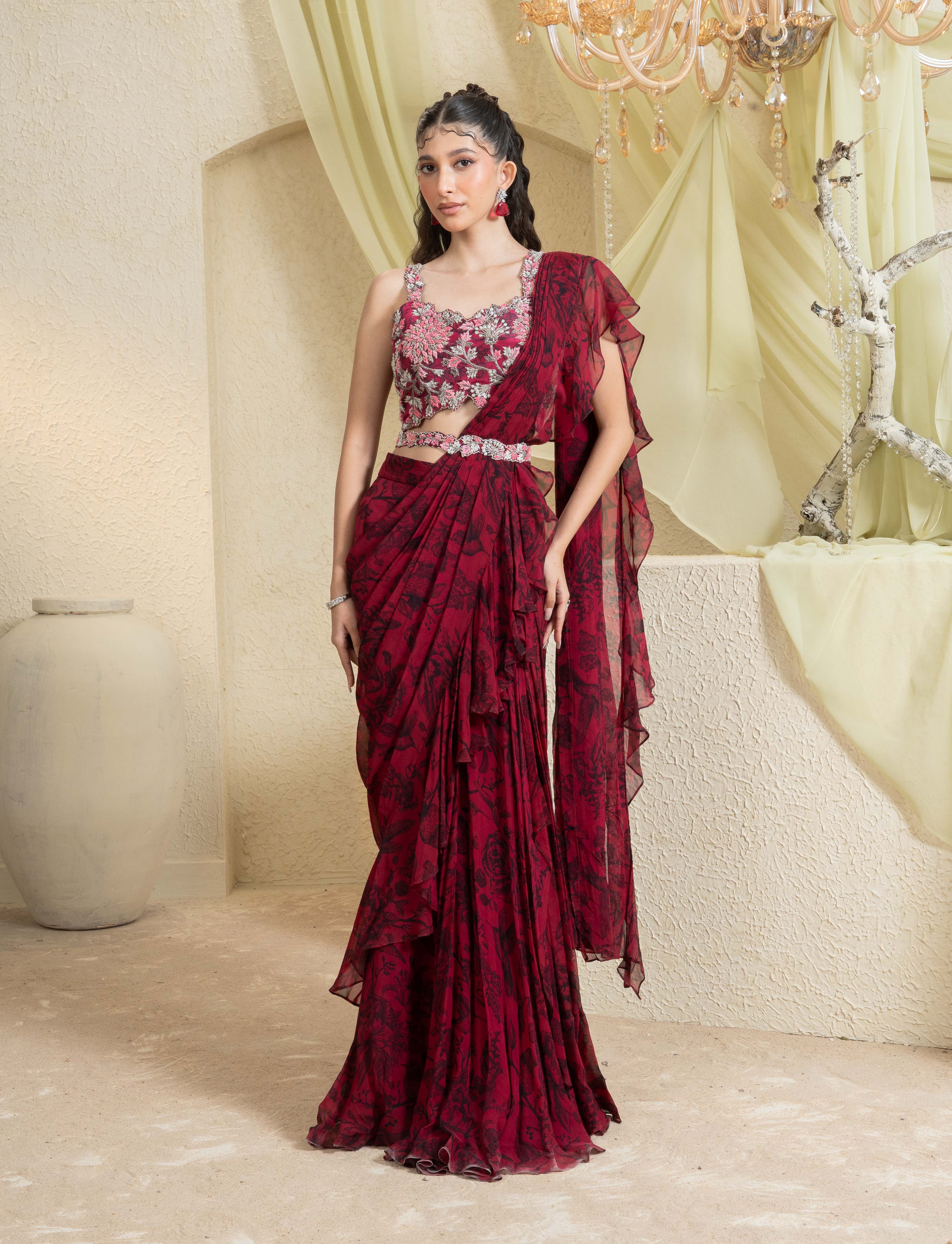 Shadow Rose Pre Draped Saree Set