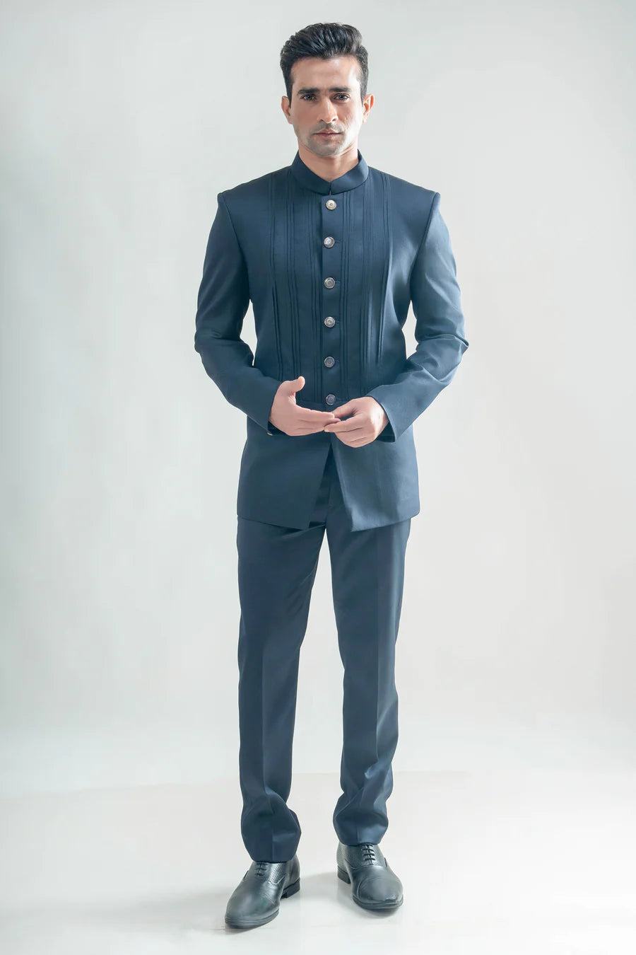 Navy Pintucks Bandhgala