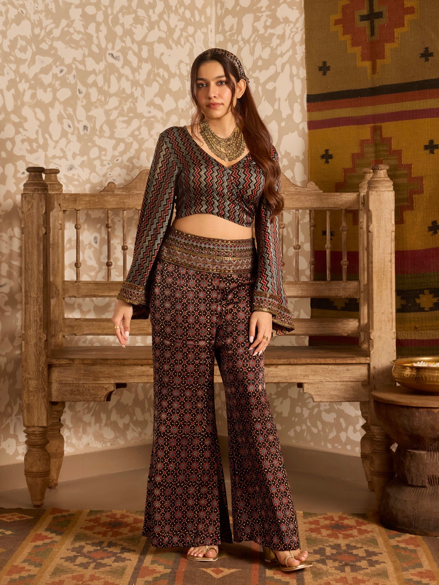 Ajrakh Wrap top with flared pant set
