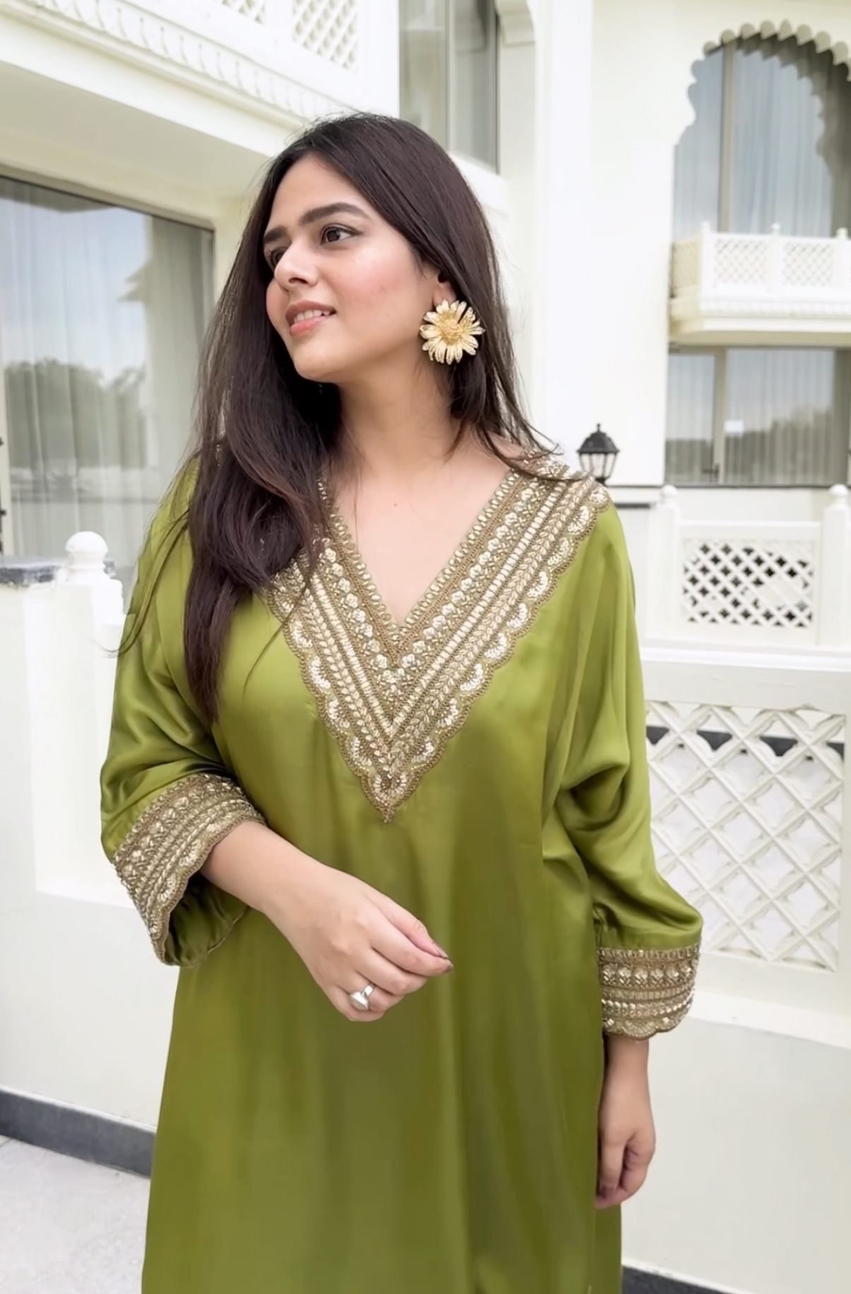 Aanchal Jain in Olive Green Hand embroidery Phiran Kurta Set