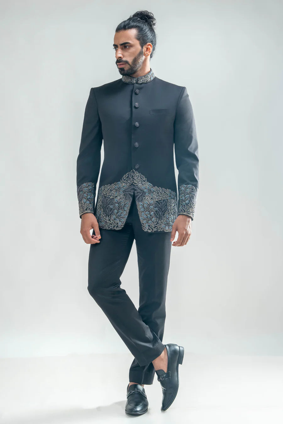 Black Embroidered Bandhgala