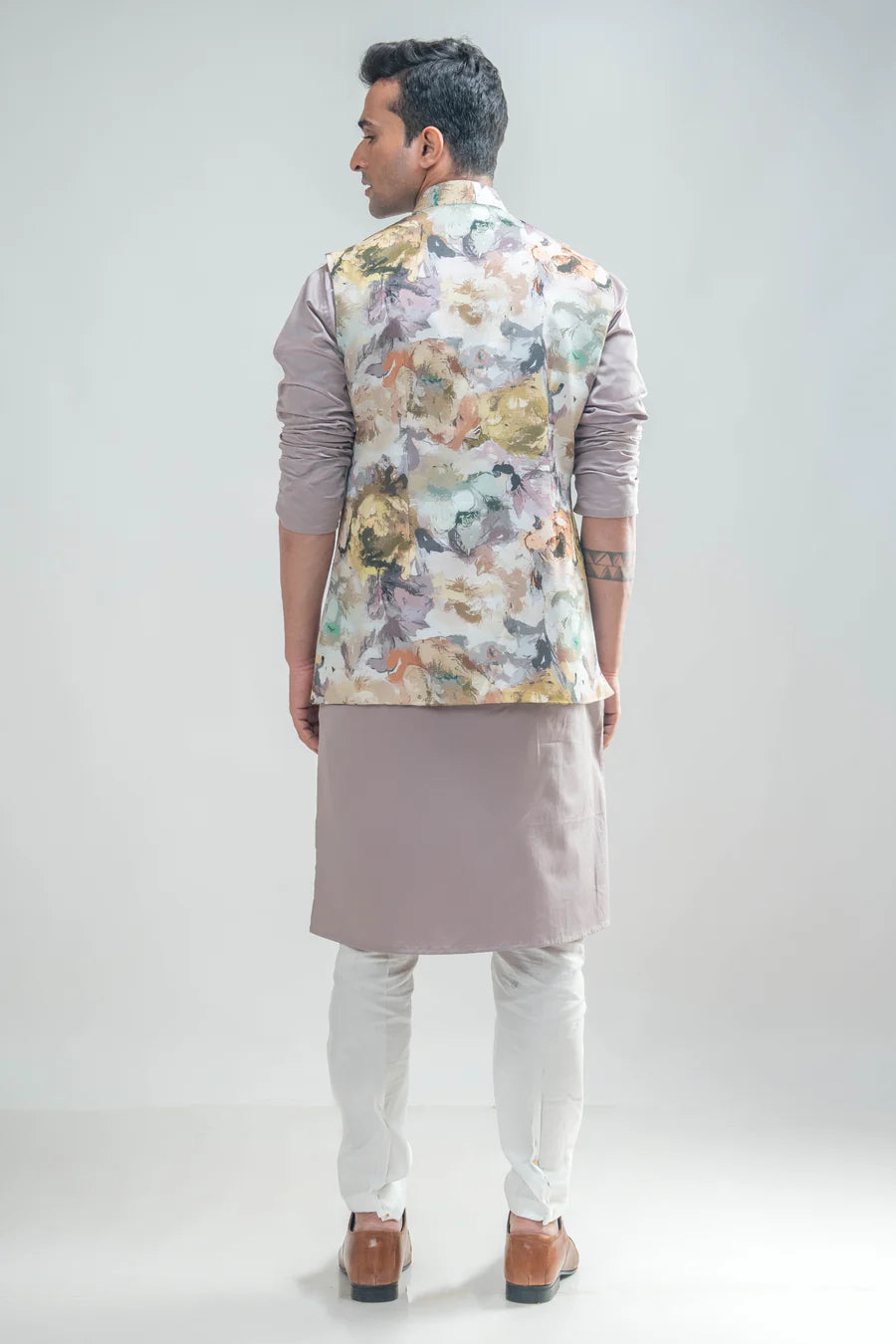 Ivory Floral Print Bundi