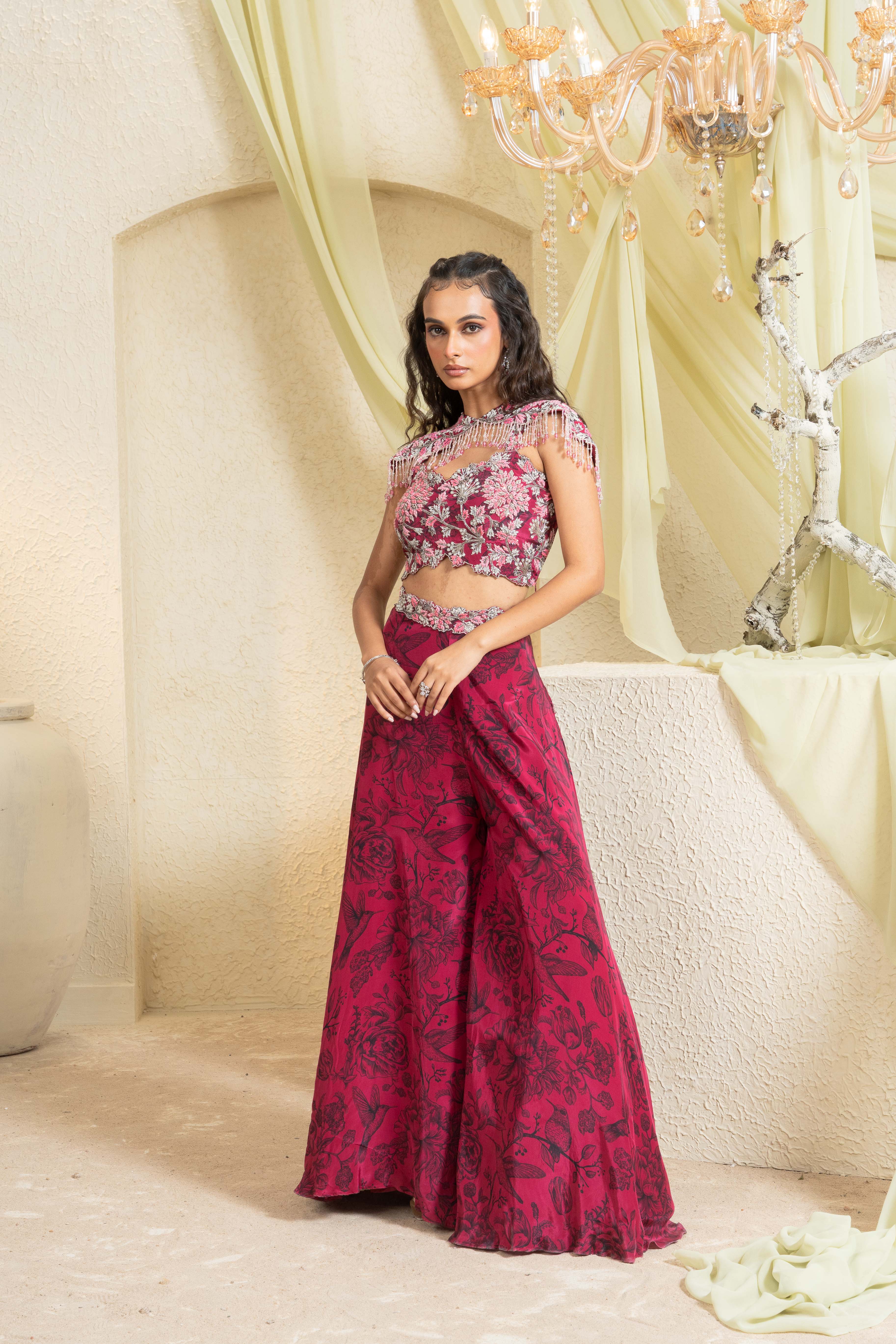 Shadow Rose Hand-Embroidered Pant Lehenga