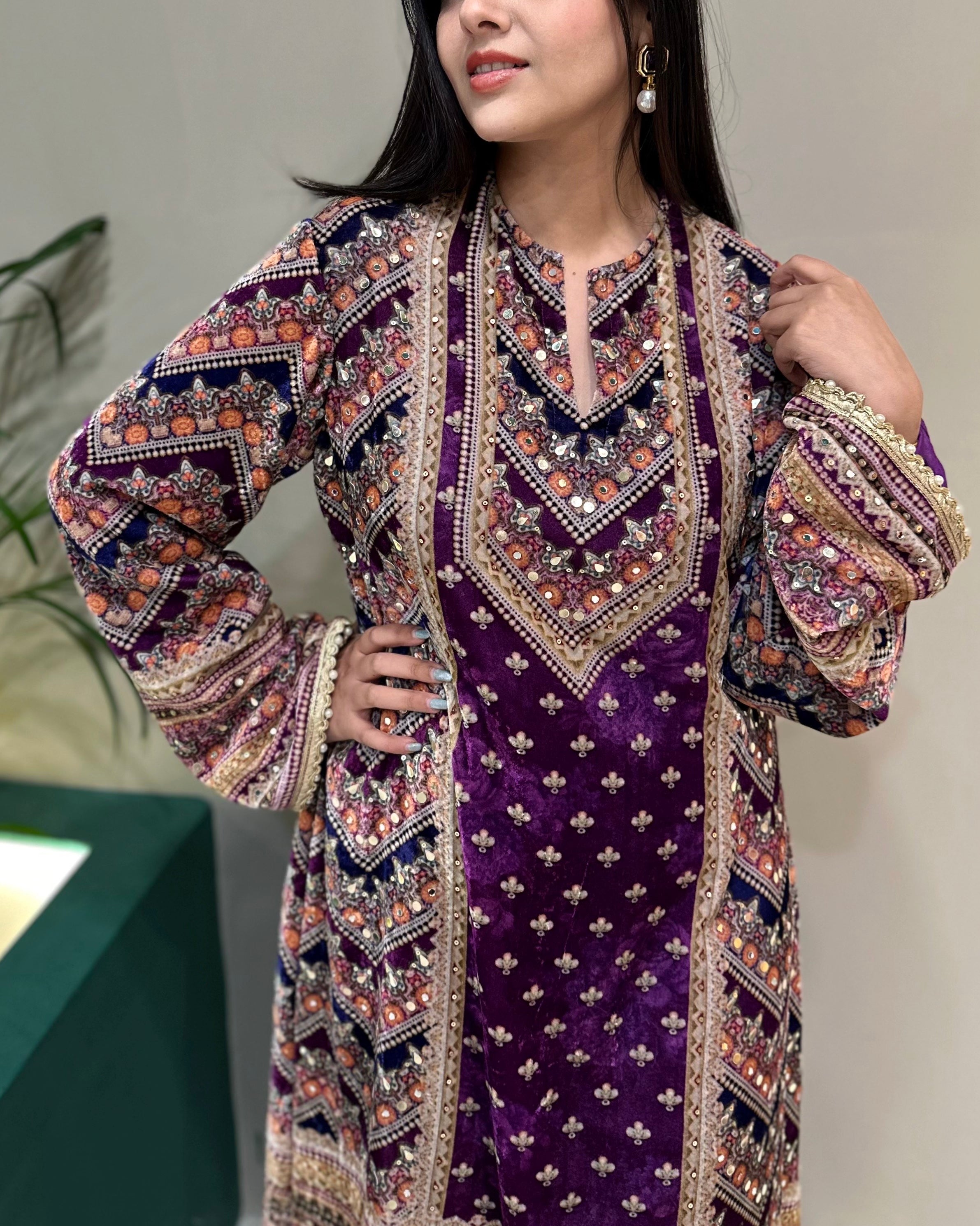 Noor Velvet A line Kurta Set