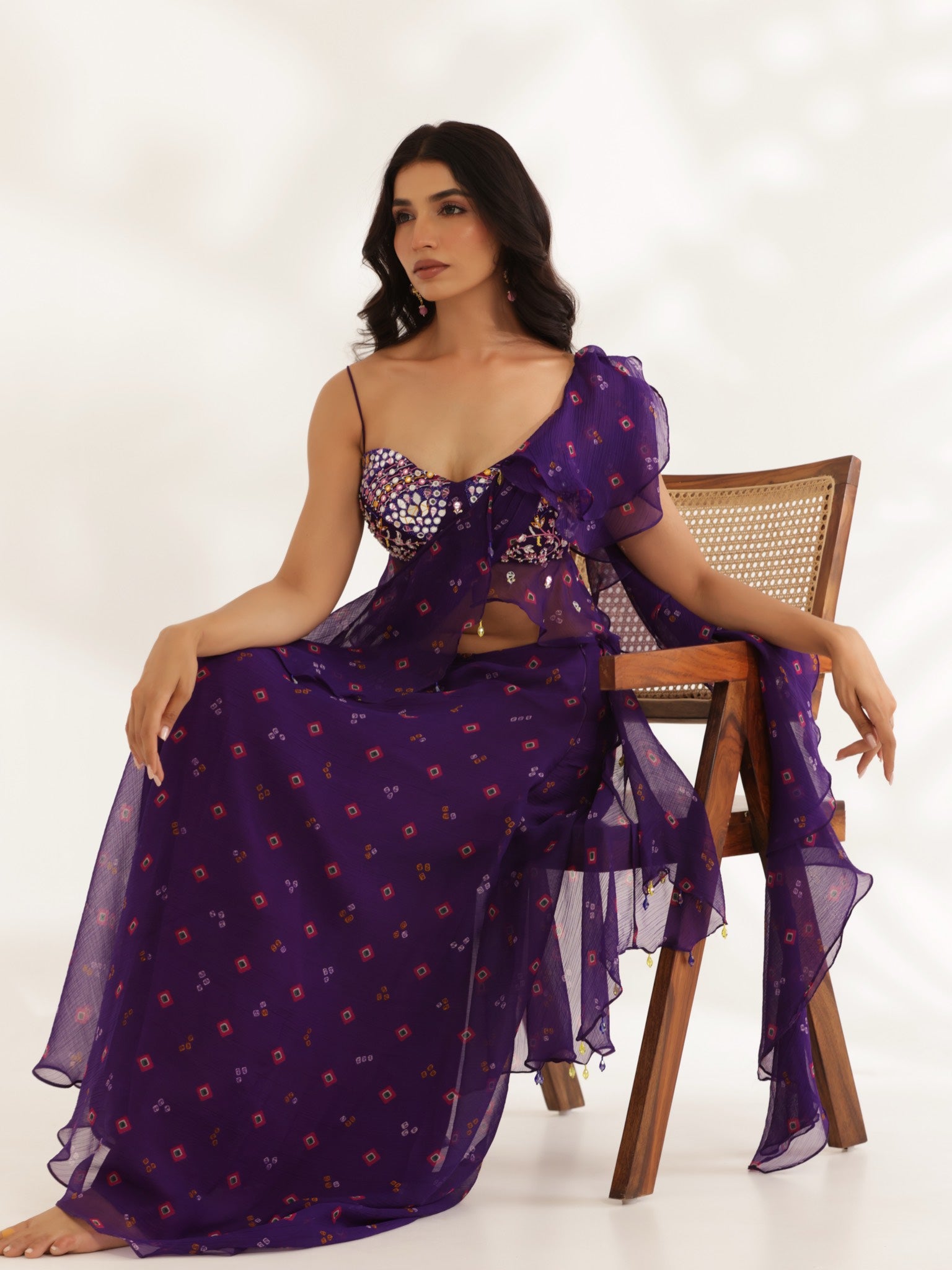 Amber Purple Drape Saree Set