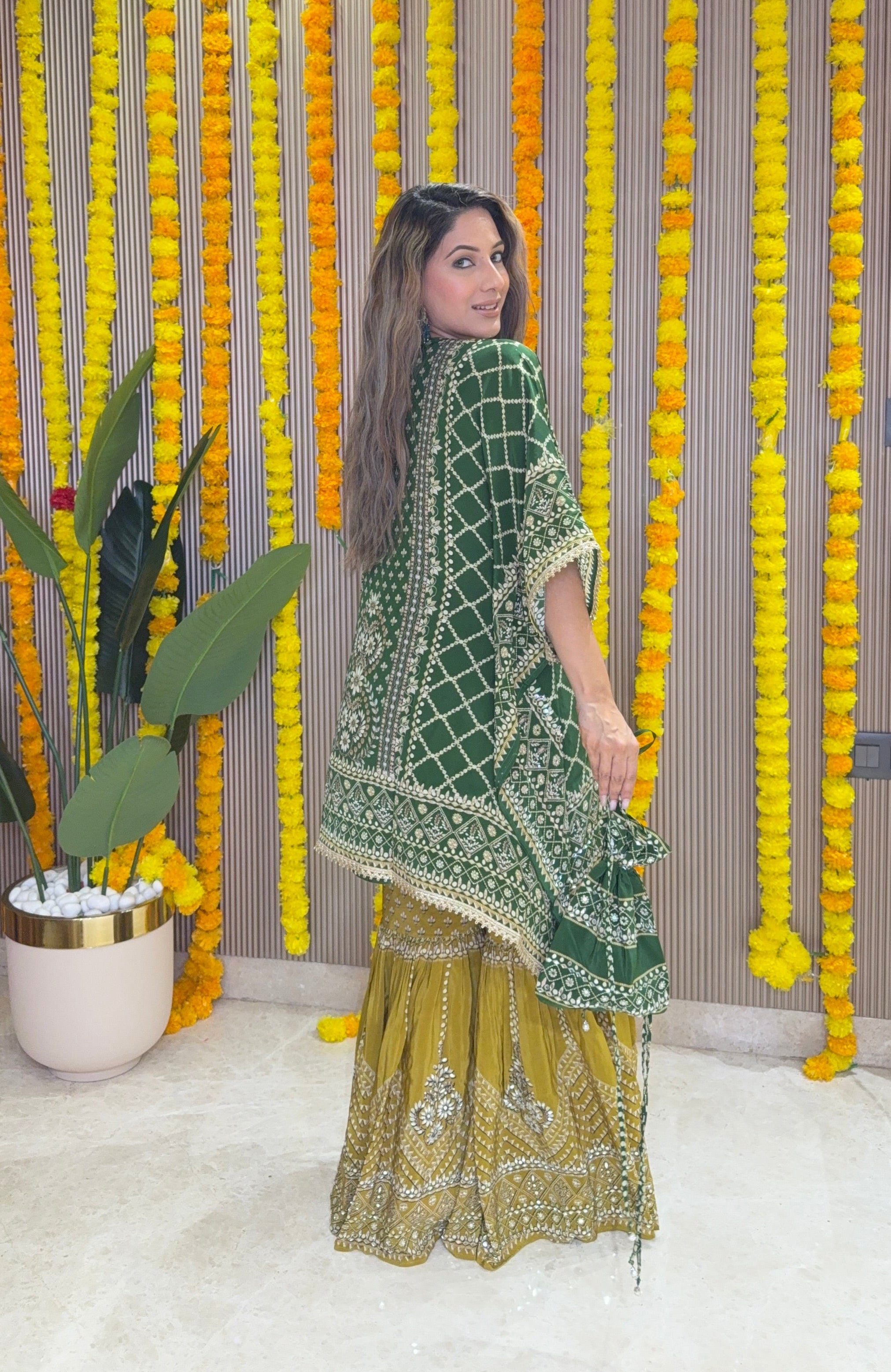 Son Chidhaiya Green-Mustard Kaftan Set