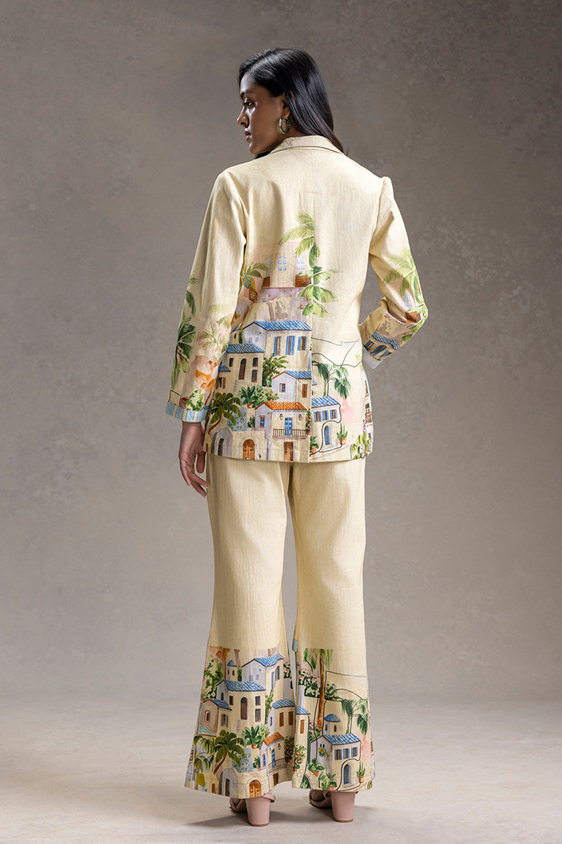RIVIERA BUTTER YELLOW PRINTED BLAZER SET