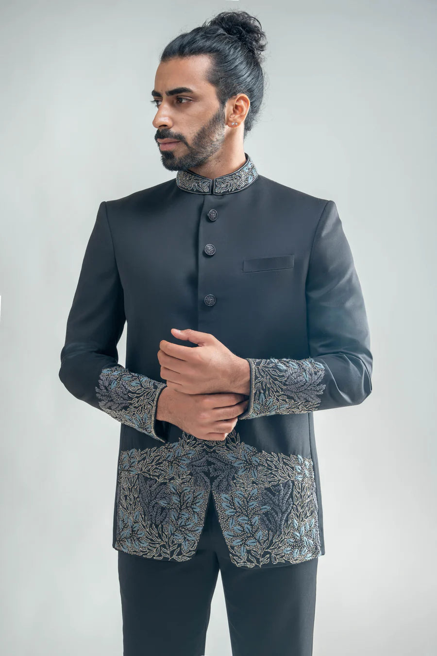 Black Embroidered Bandhgala