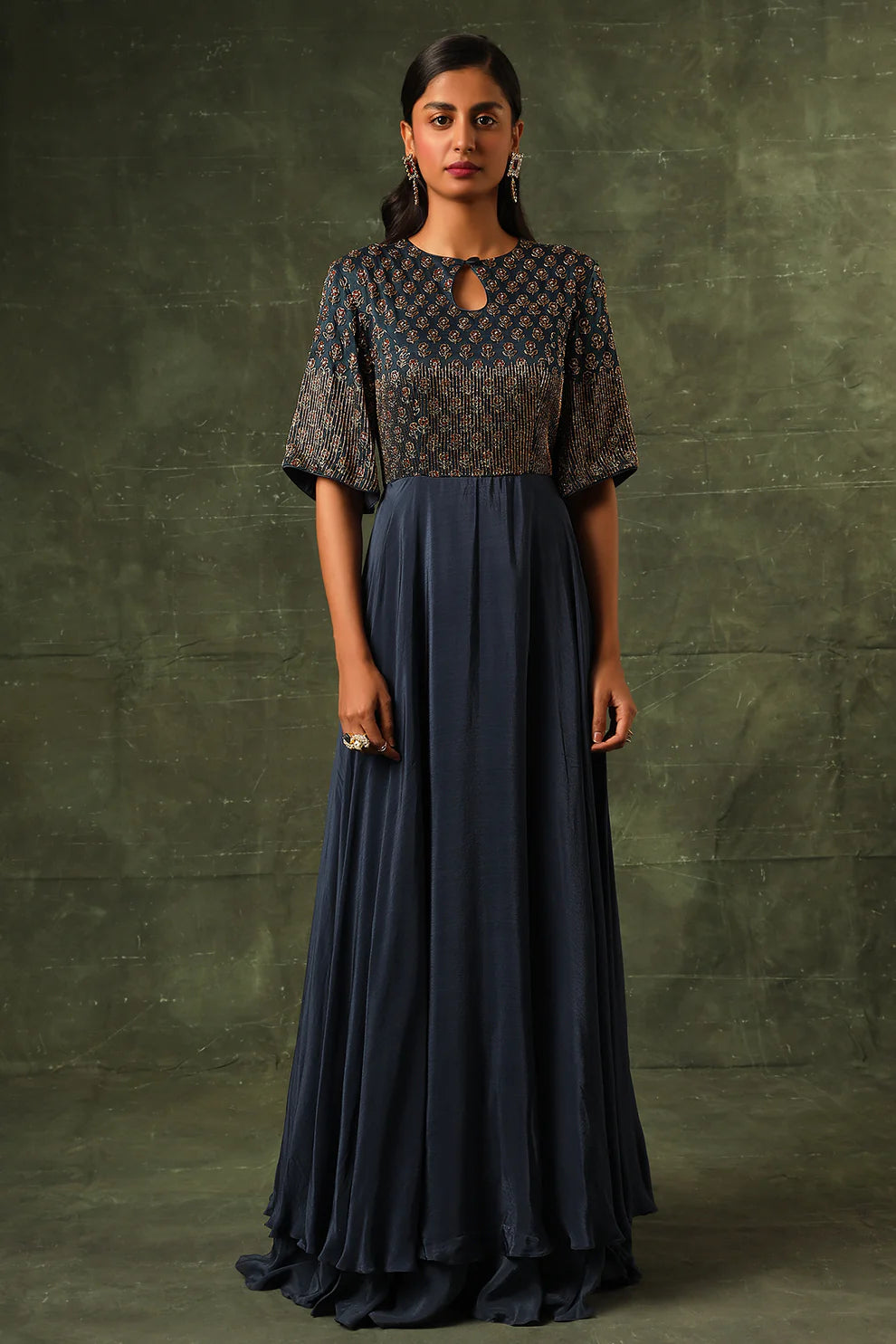 Blue ajrakh A-line Gown