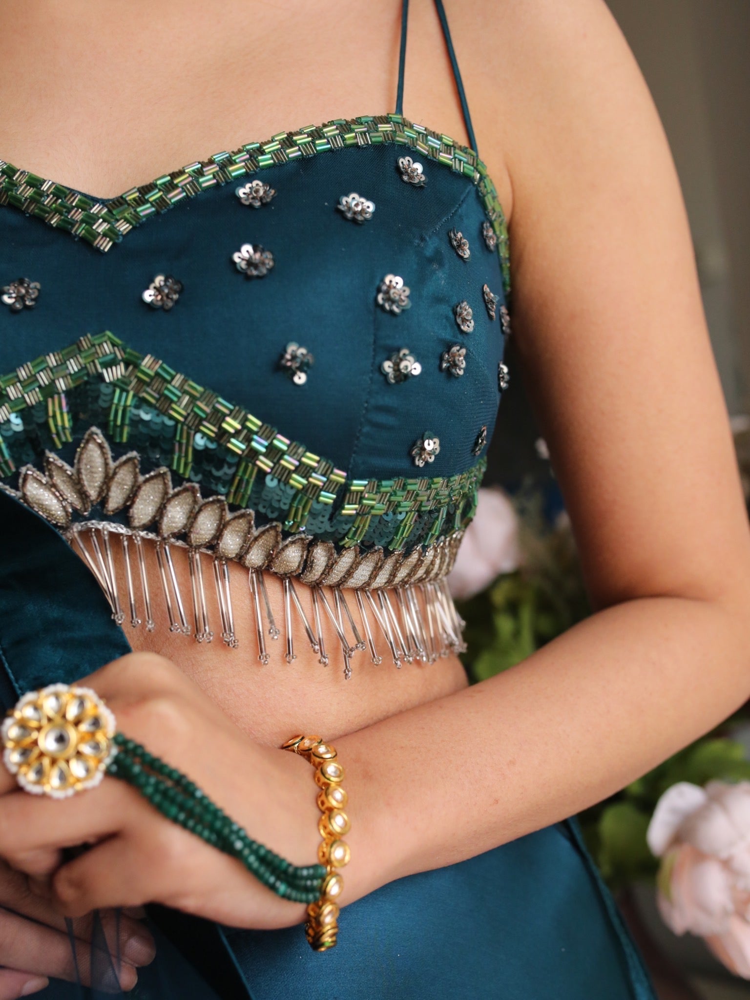 CLEARANCE SALE | MAHARANI TEAL LEHENGA SAREE SET