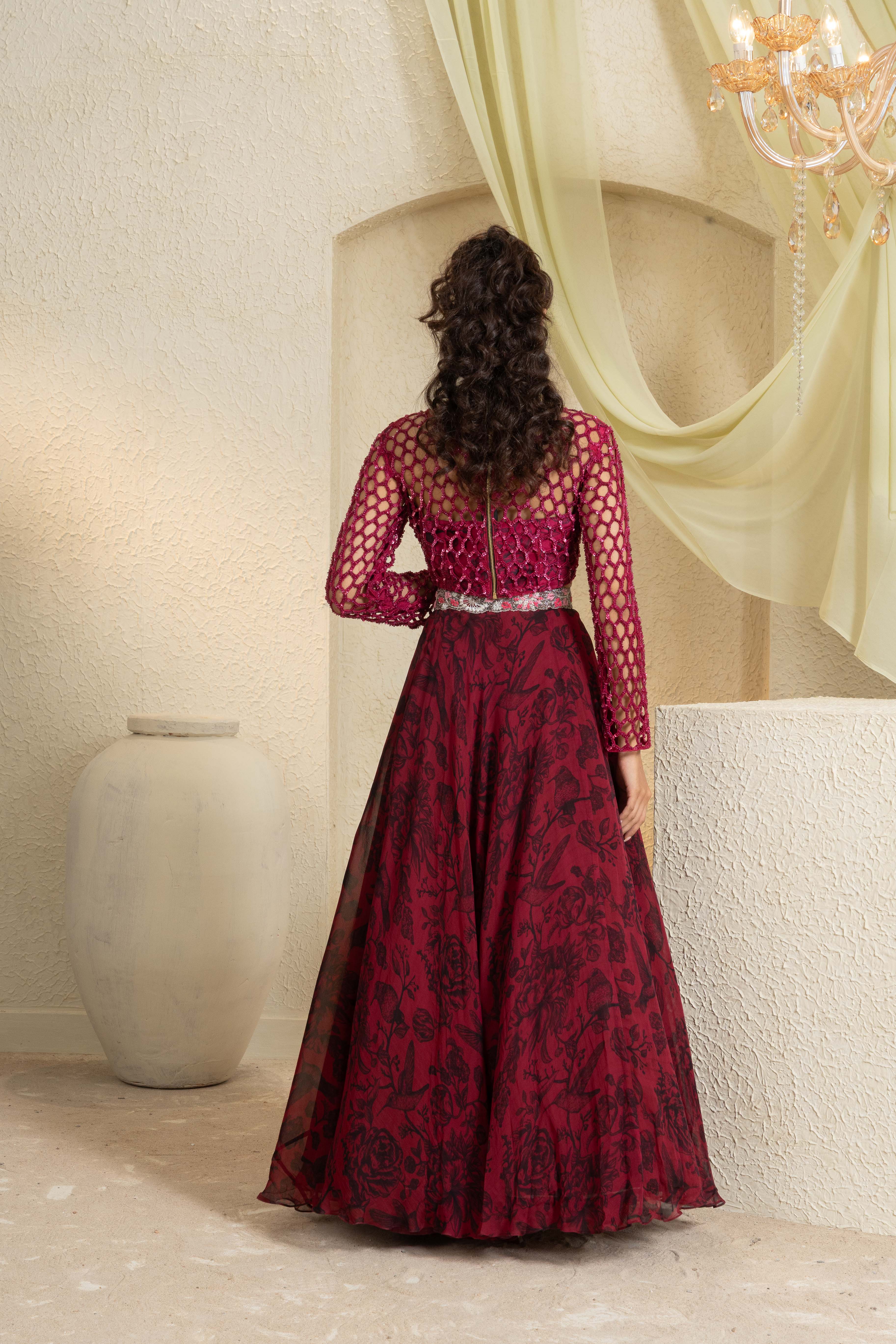 Shadow Rose Hand-Embroidered Lehenga