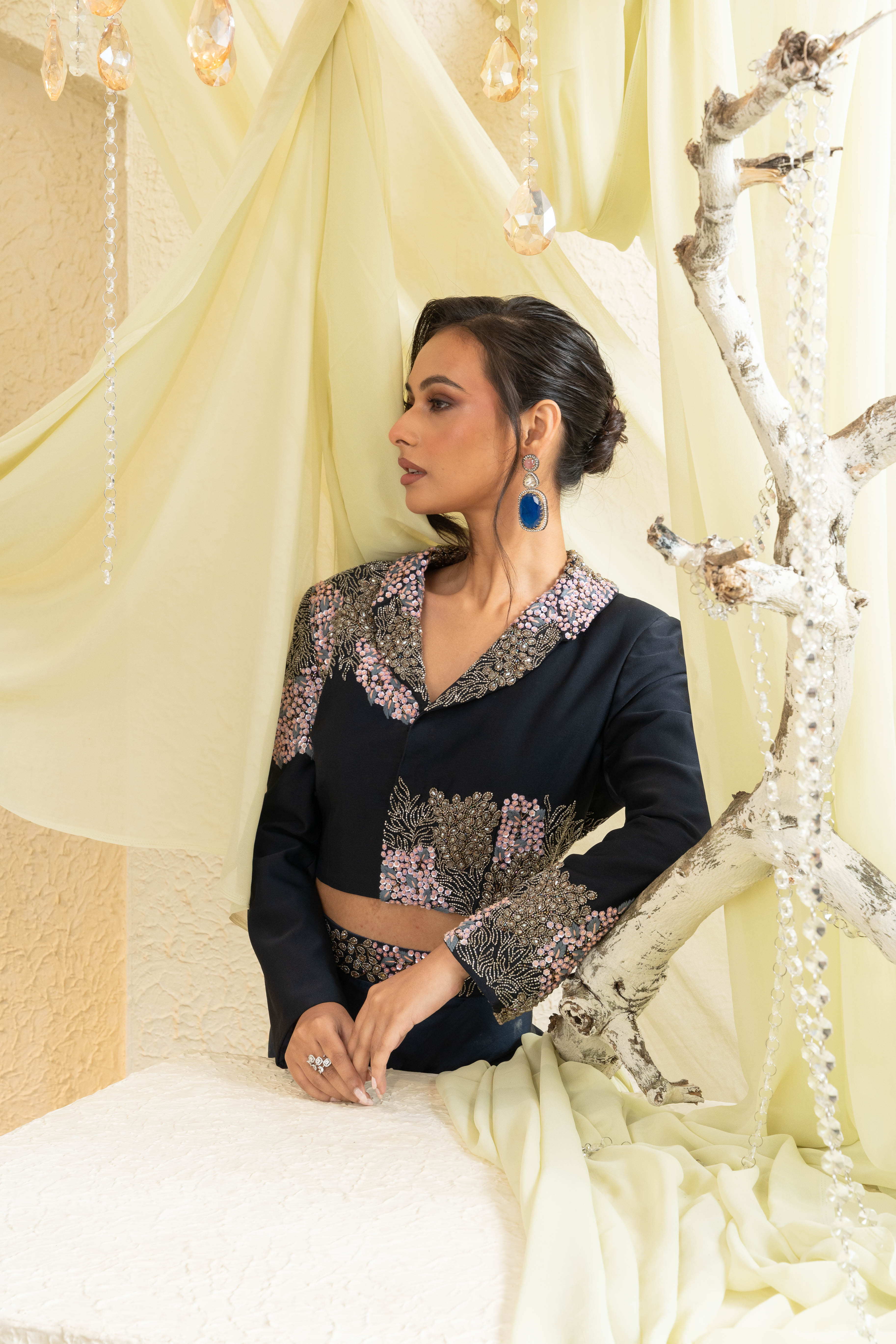 Midnight Hand-Embroidered Jacket Set