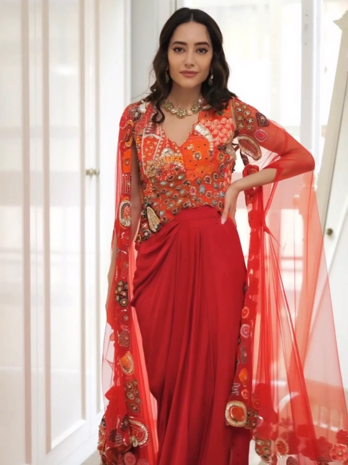 Komal Kapoor Grover in Dawn Jacket And Dhoti Skirt Set Paidawn With Hand Applique Cape