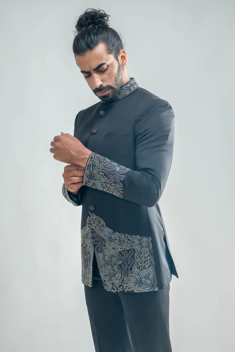 Black Embroidered Bandhgala