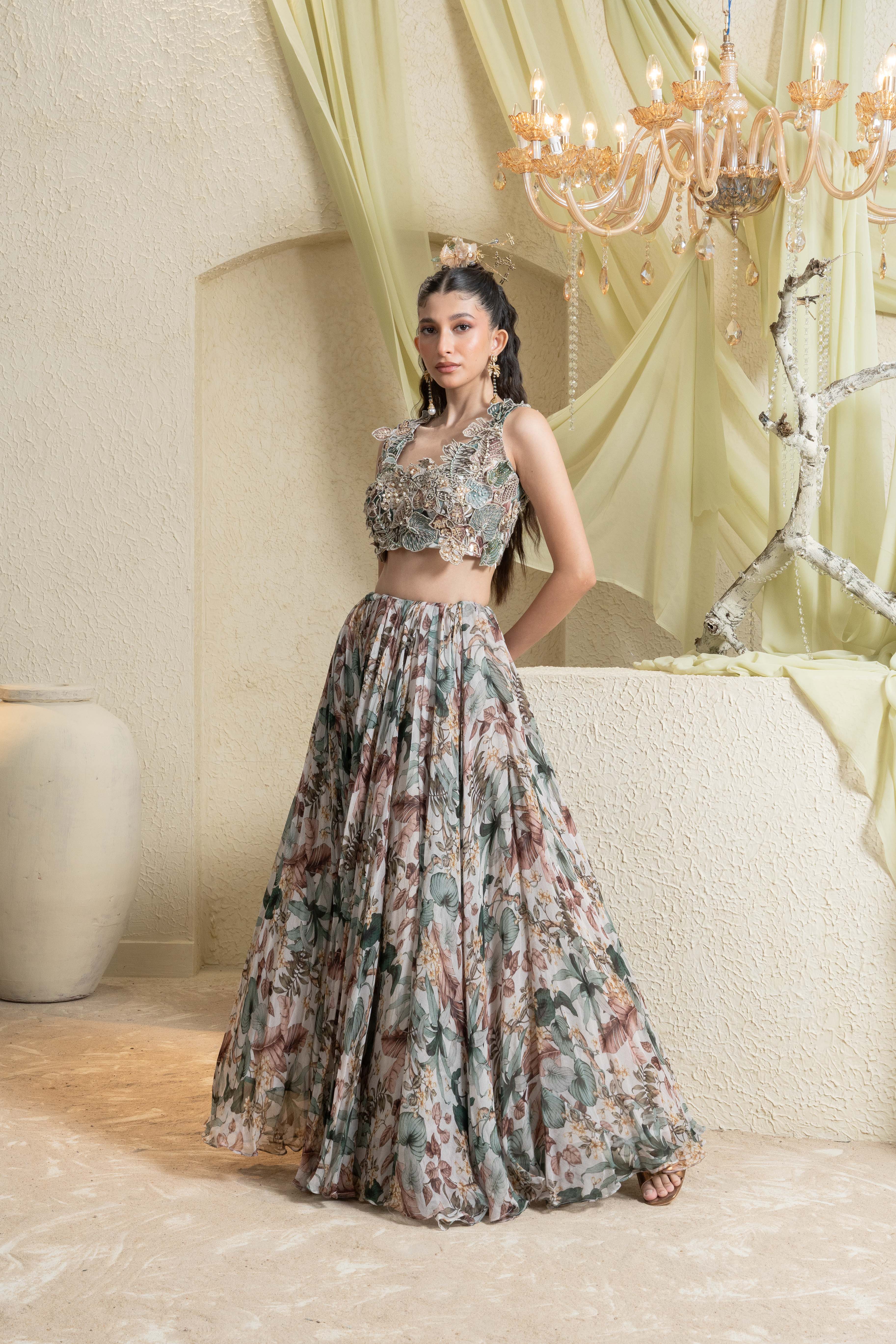 Muted Garden Hand Embroidered Lehenga Set