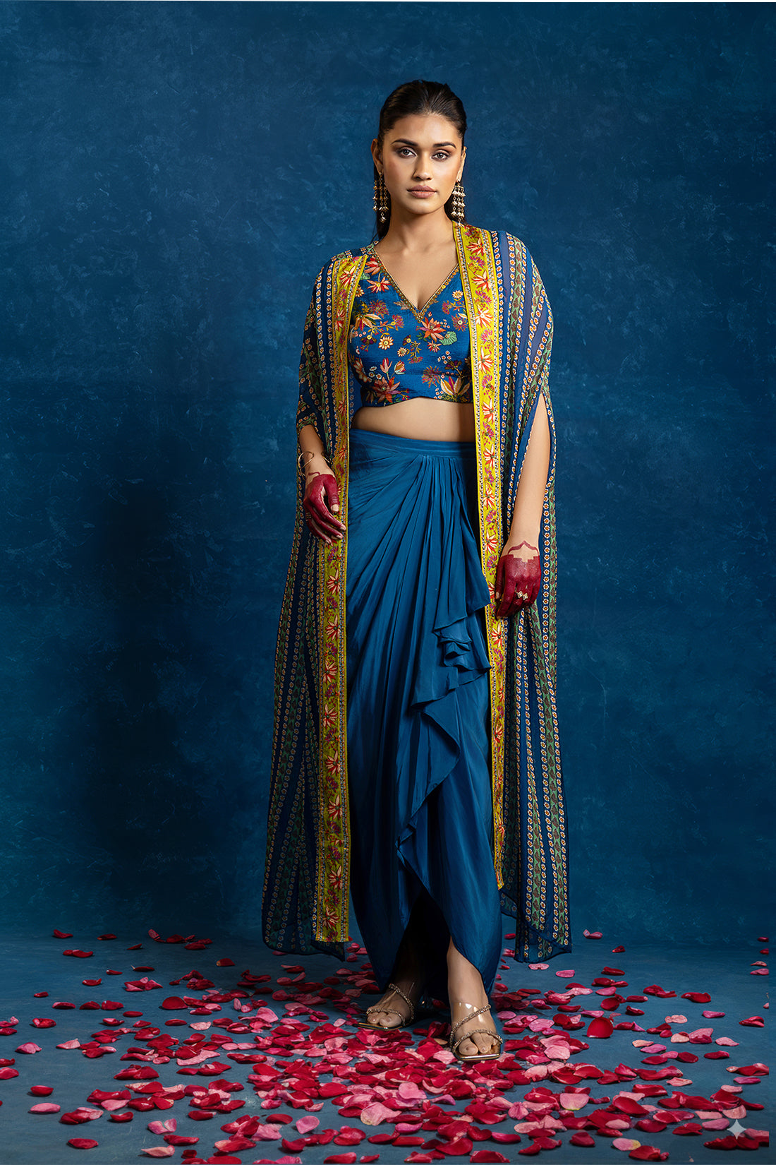 AARANI BLUE EMBELLISHED DRAPE SKIRT SET