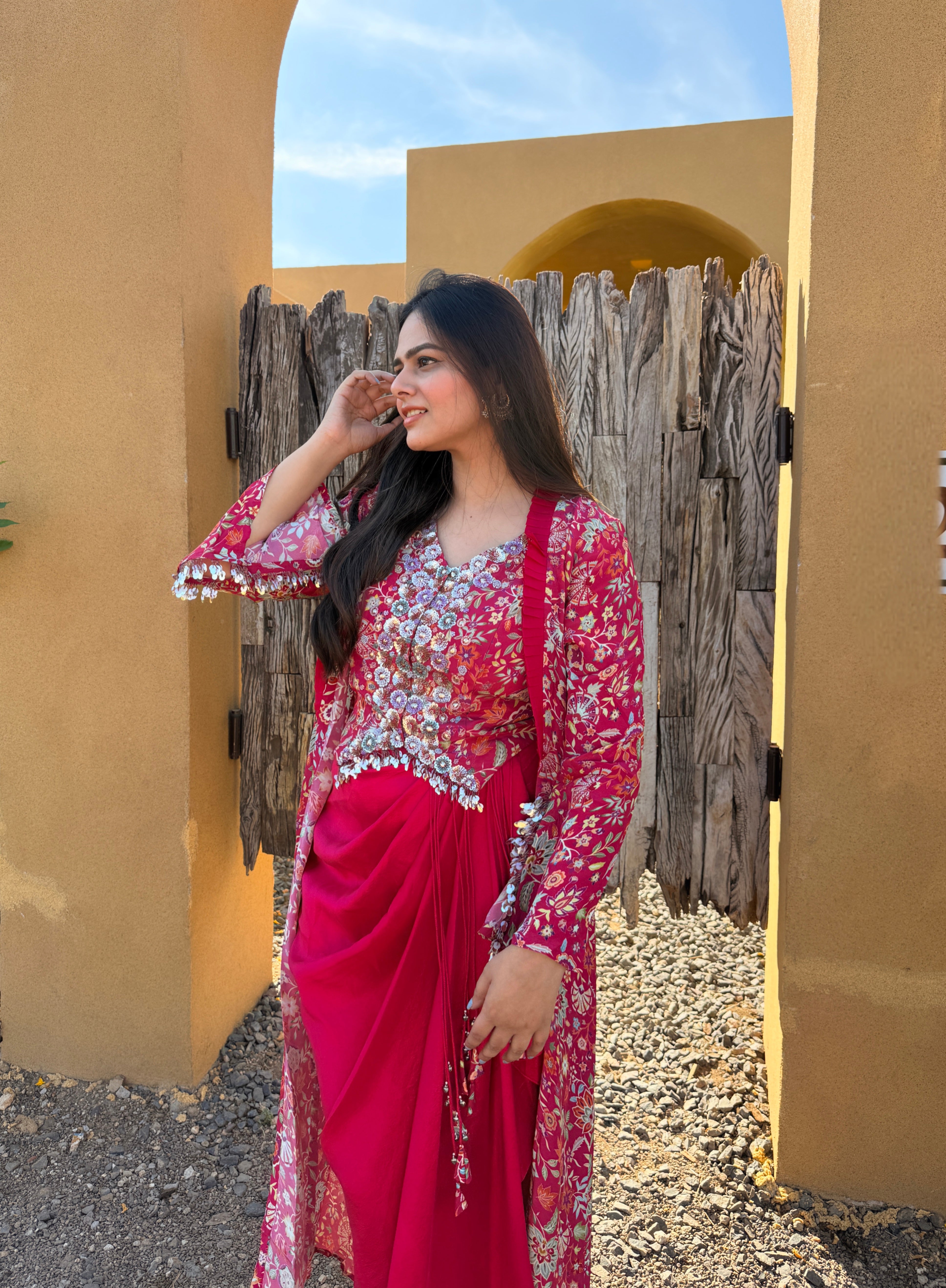 House of Misu in Gulabi Noor Pure Silk Three Piece Set