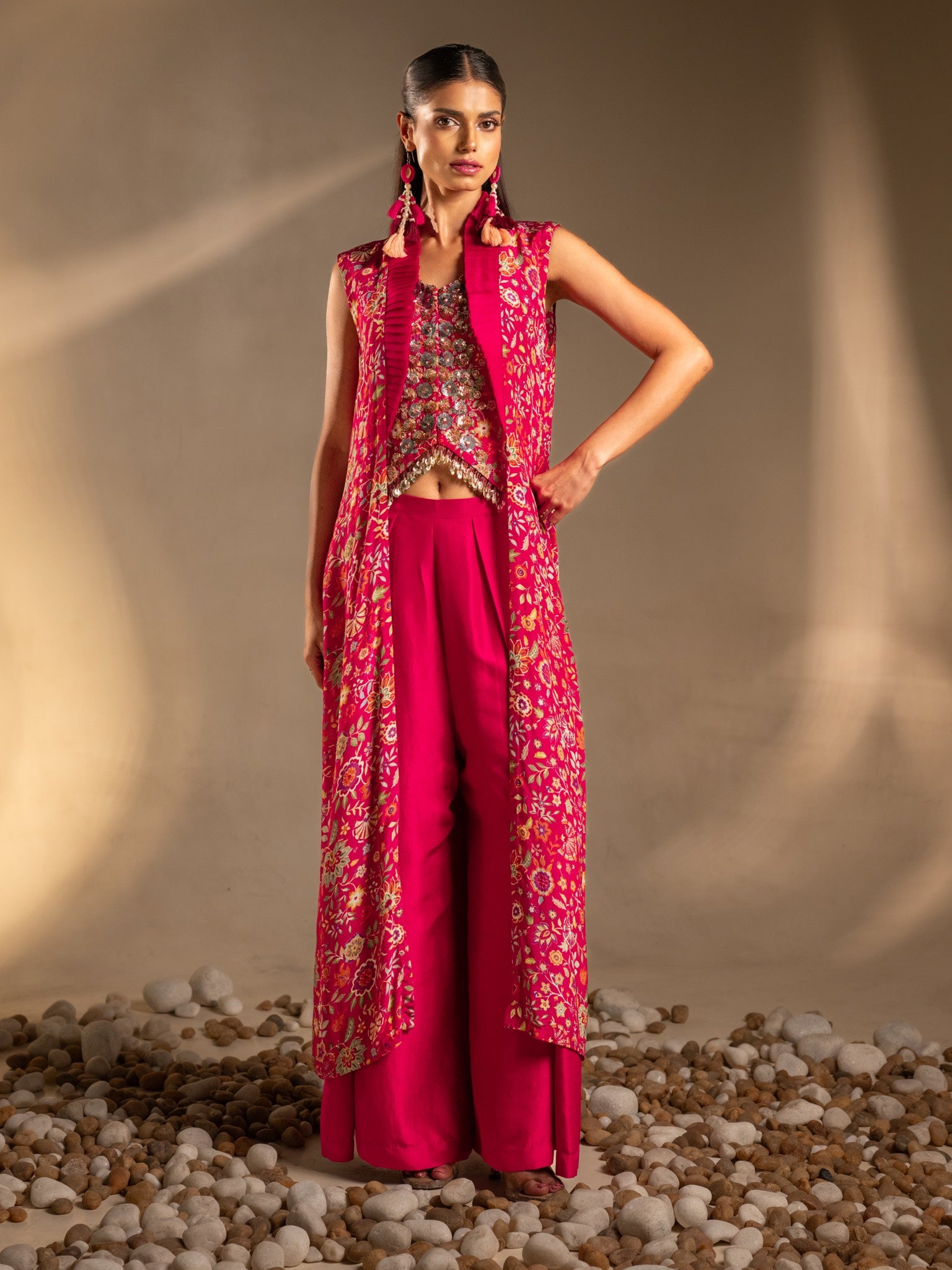 Gulabi Noor Short Top, Wide Leg Pants & Jacket