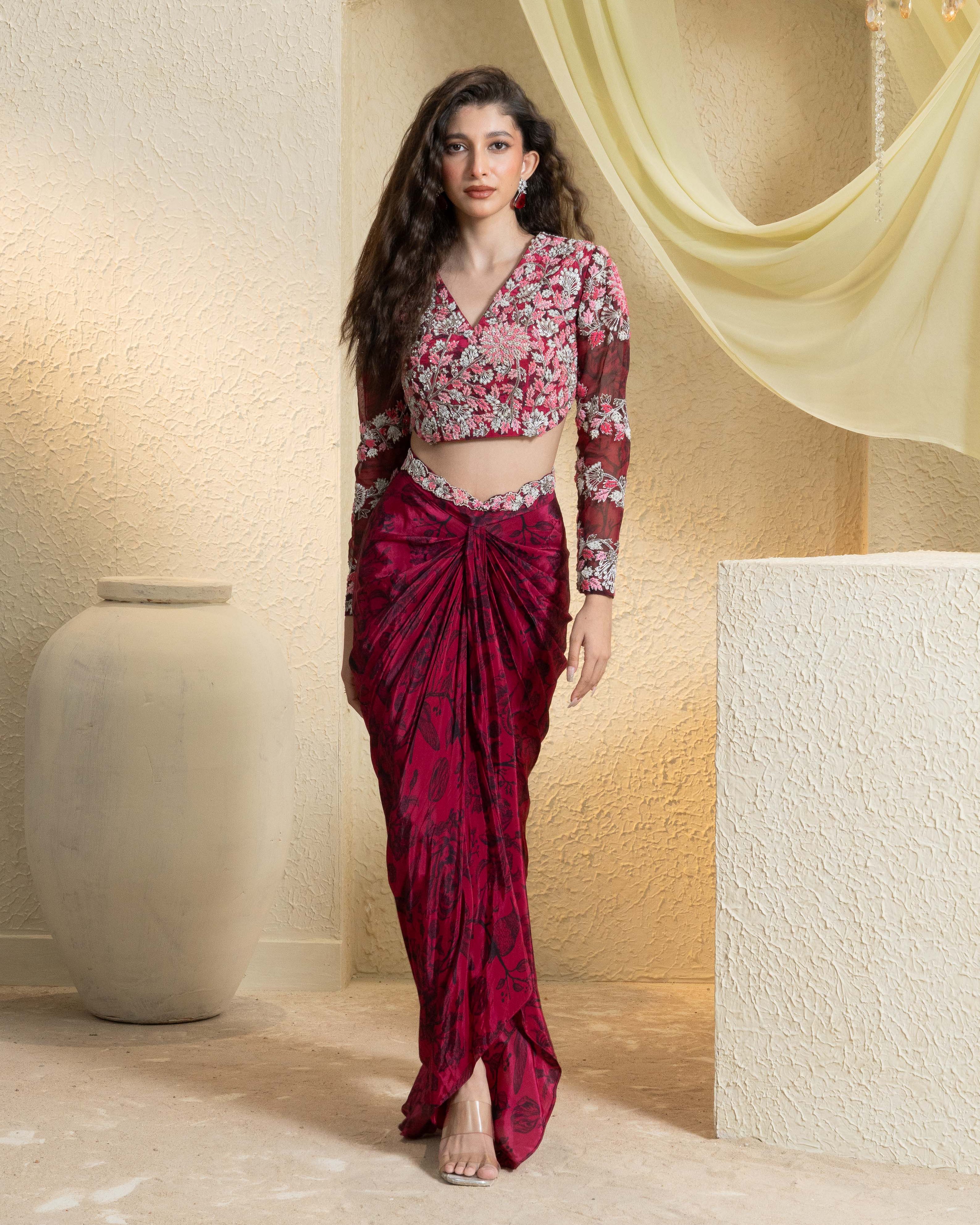 Shadow Rose Hand-Embroidered Jacket Set