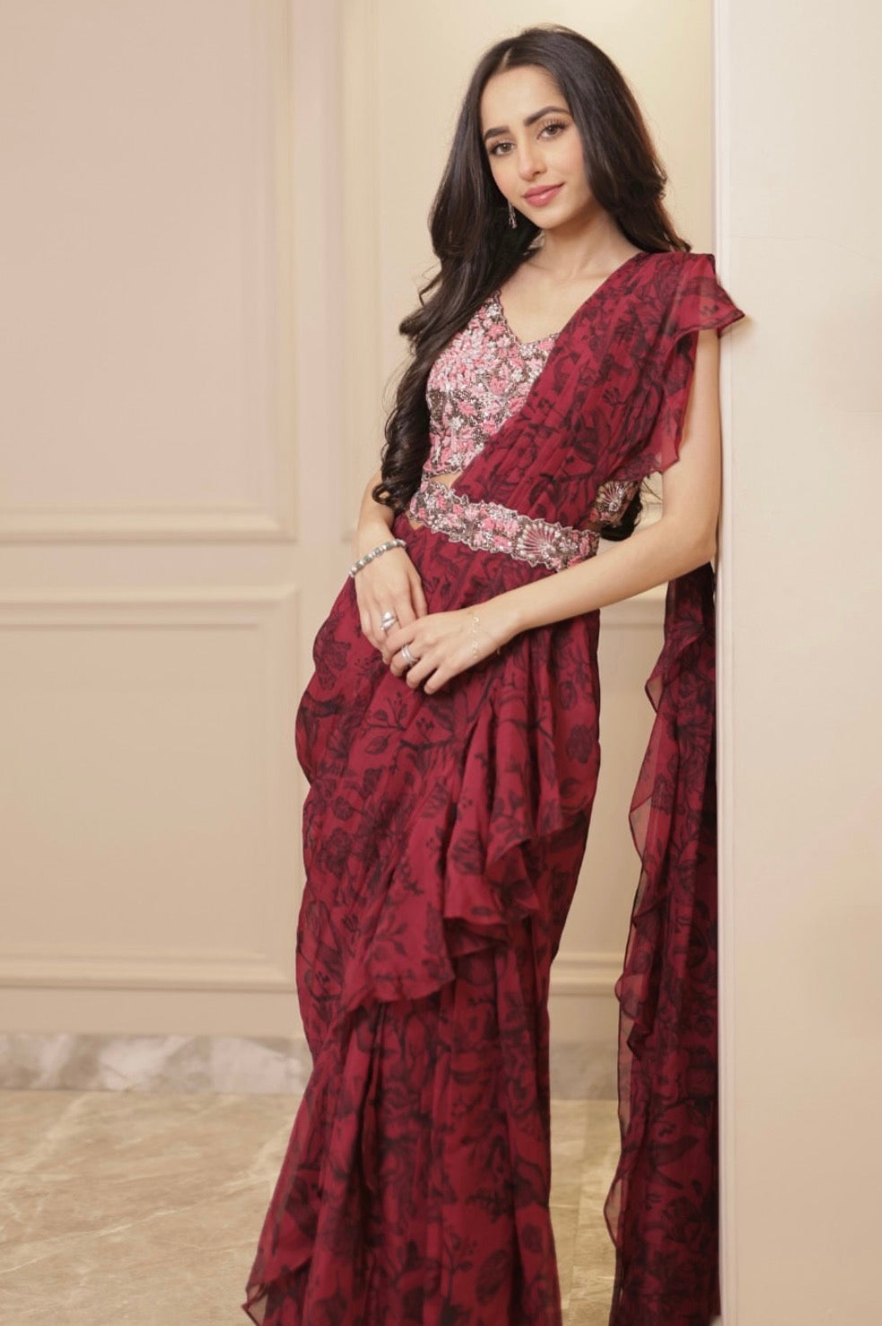 Shadow Rose Pre Draped Saree Set