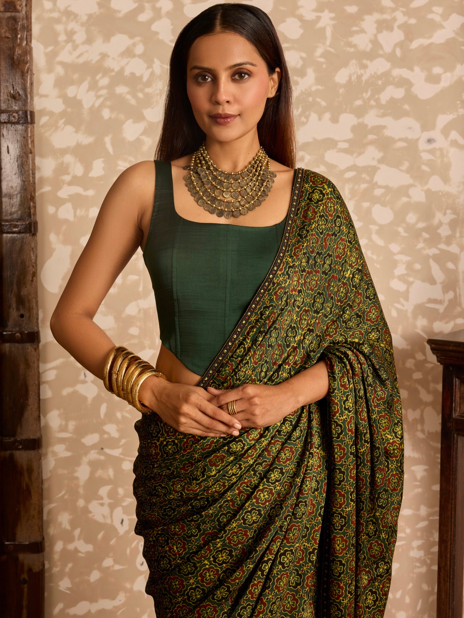 Ajrakh Corset blouse with saree