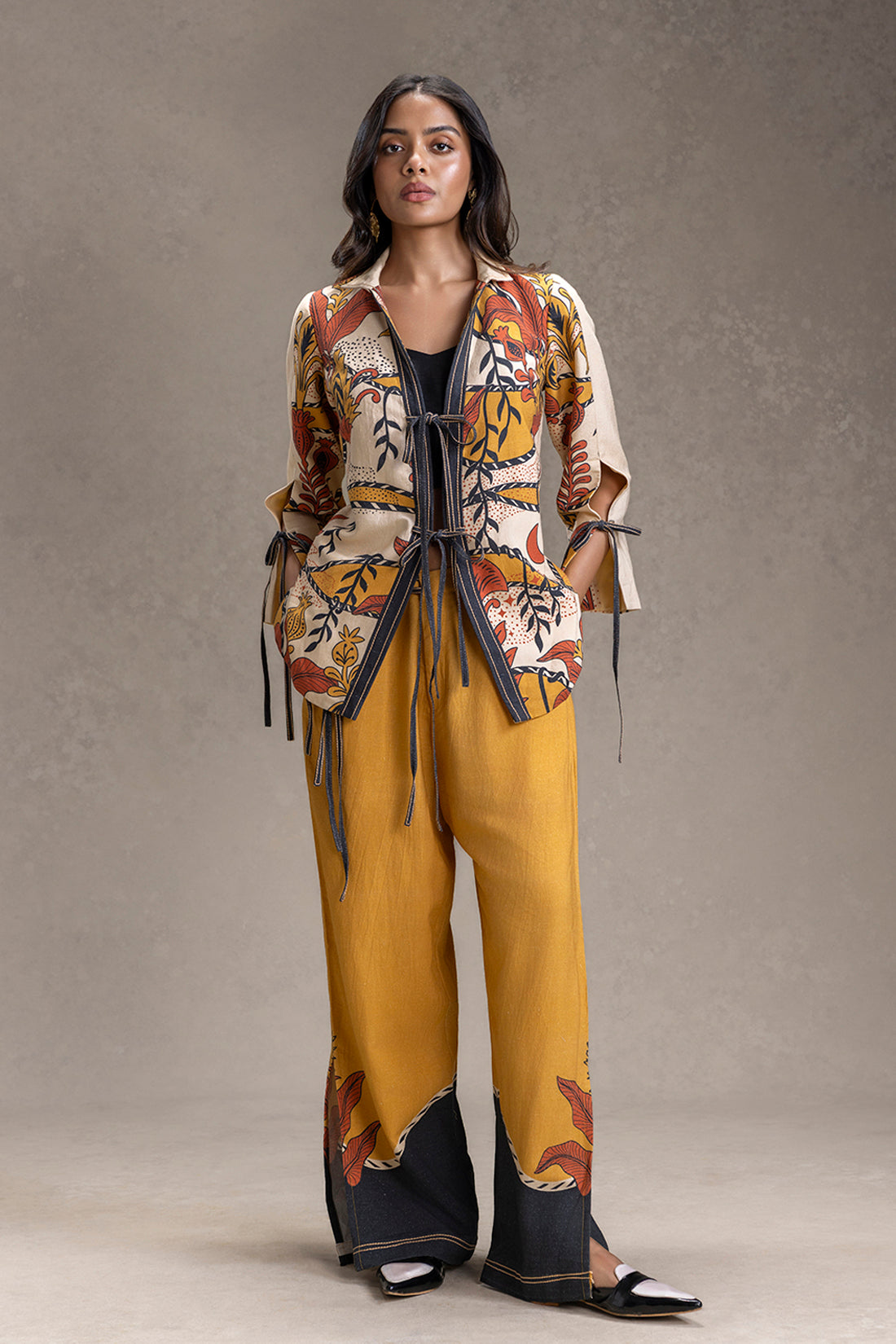 KYOMI PRINTED TIE-DETAIL SHIRT AND PANTS