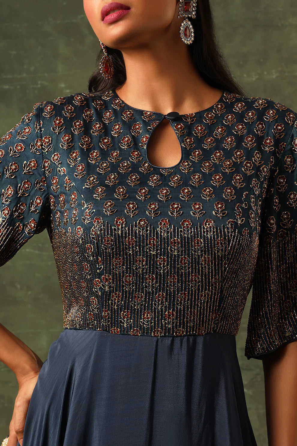 Blue ajrakh A-line Gown