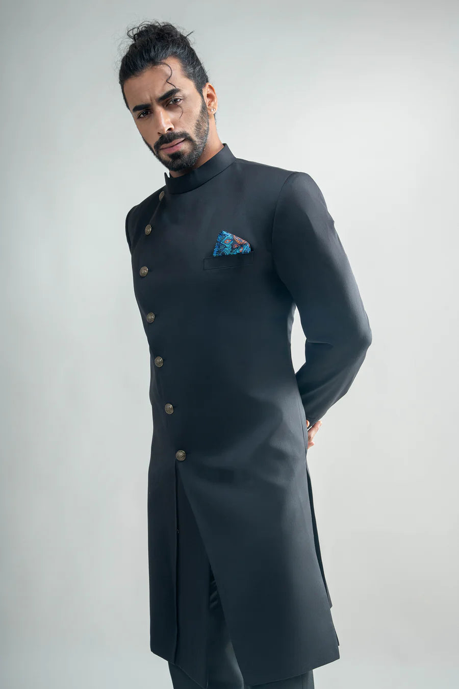 Black Crossed Achkan