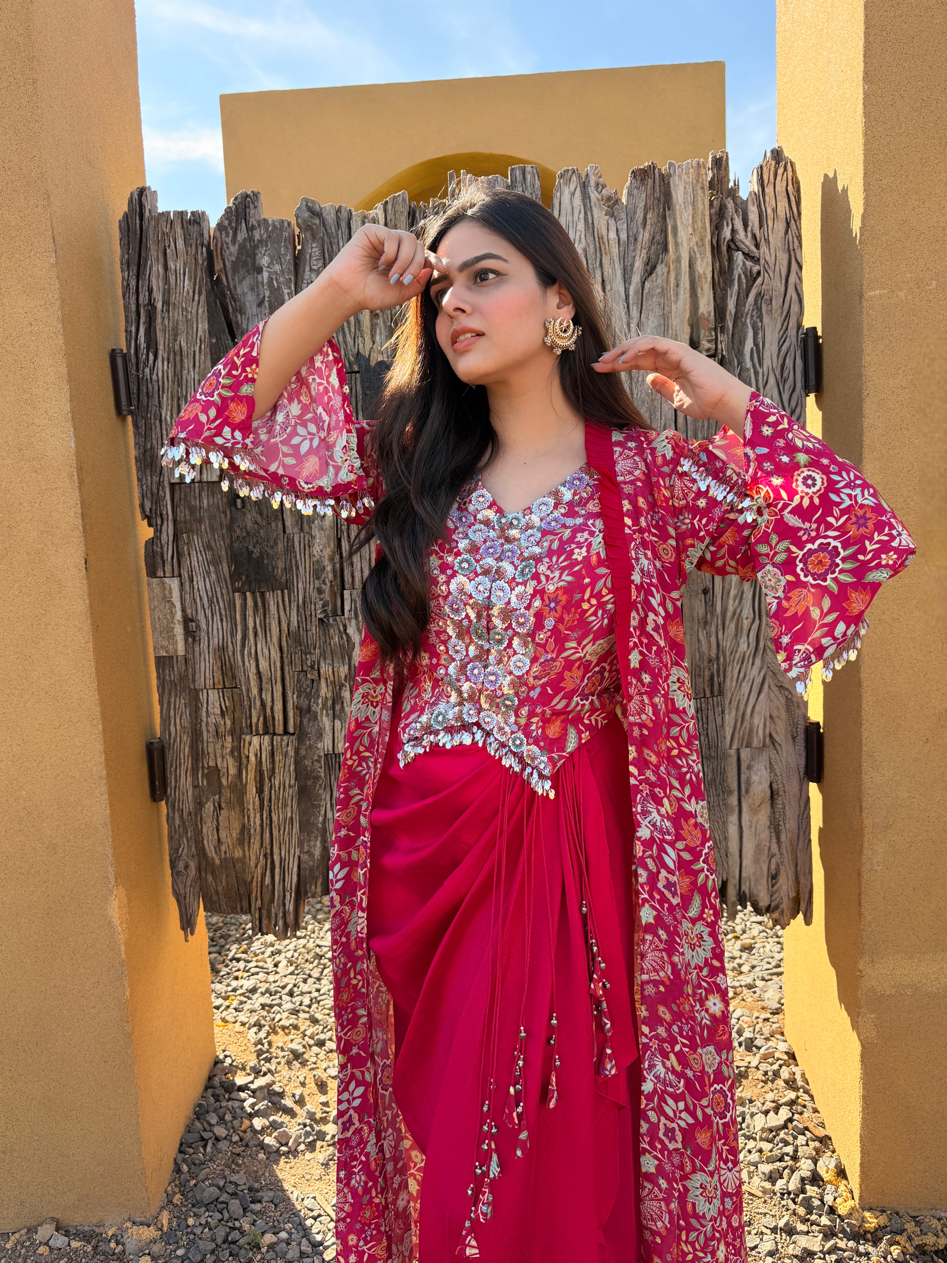 Gulabi Noor Drape Skirt Set