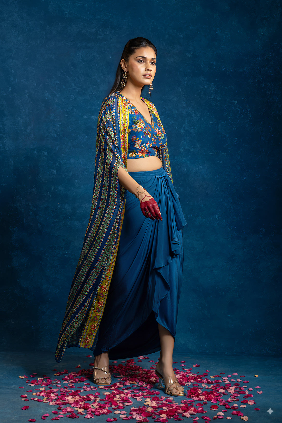 AARANI BLUE EMBELLISHED DRAPE SKIRT SET
