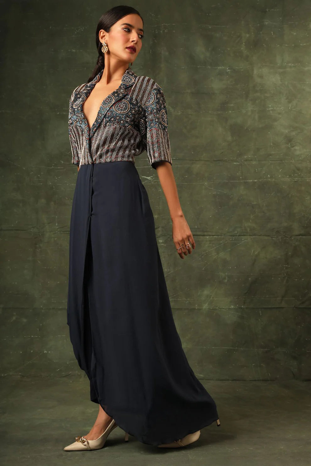 Blue Ajrakh Drape Tunic