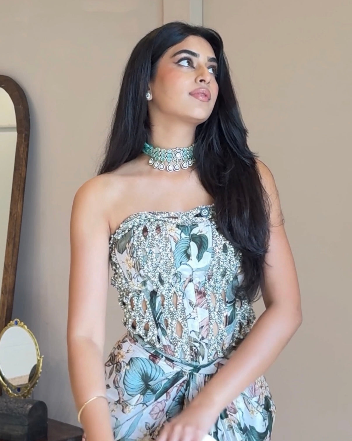 Muted Garden Corset with Drape Skirt Set