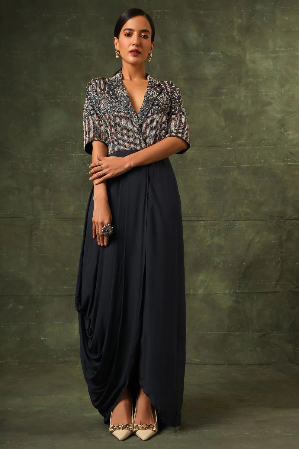 Blue Ajrakh Drape Tunic