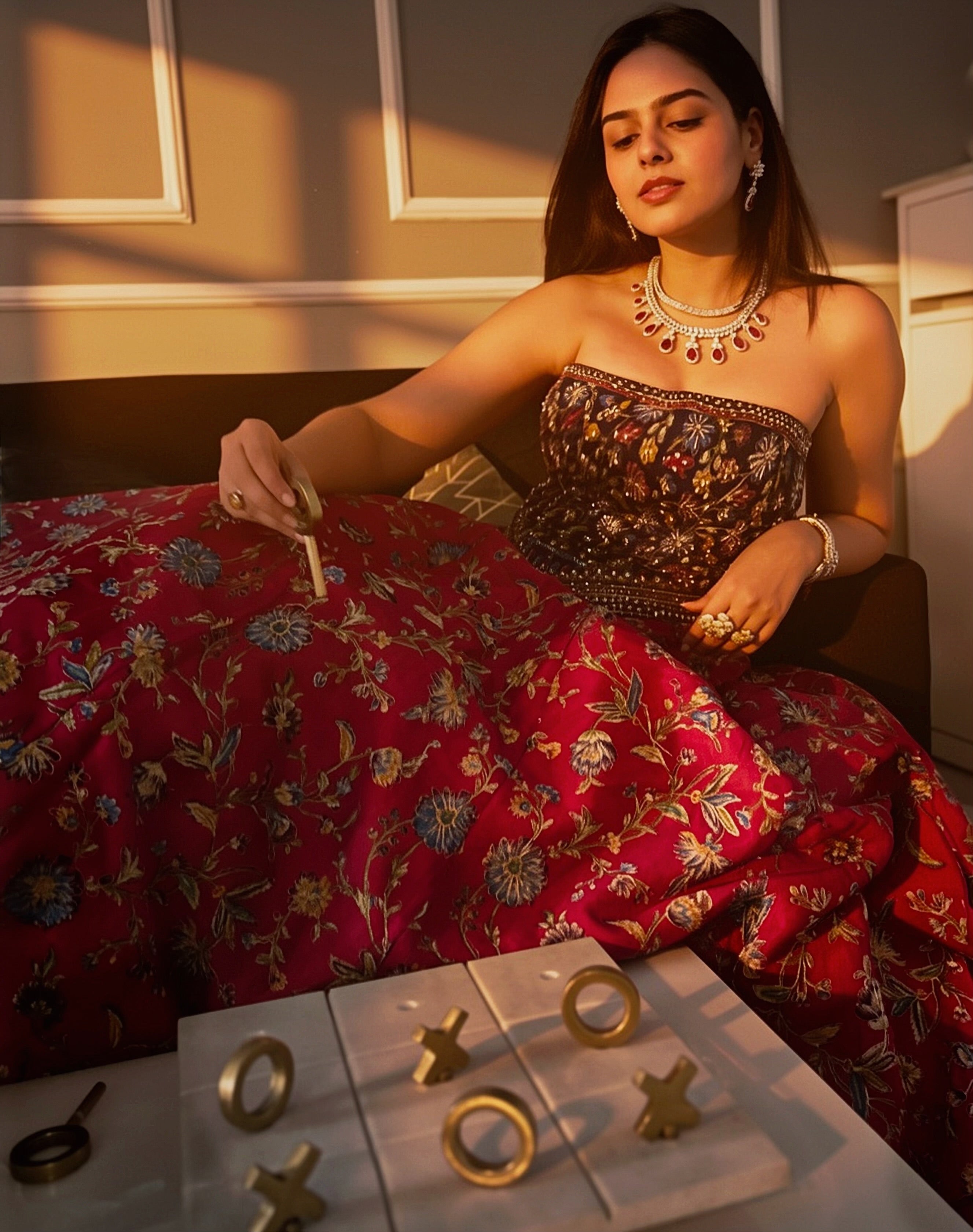 Noorani Ruby-Purple Hand Embroidered Corset Lehenga Set