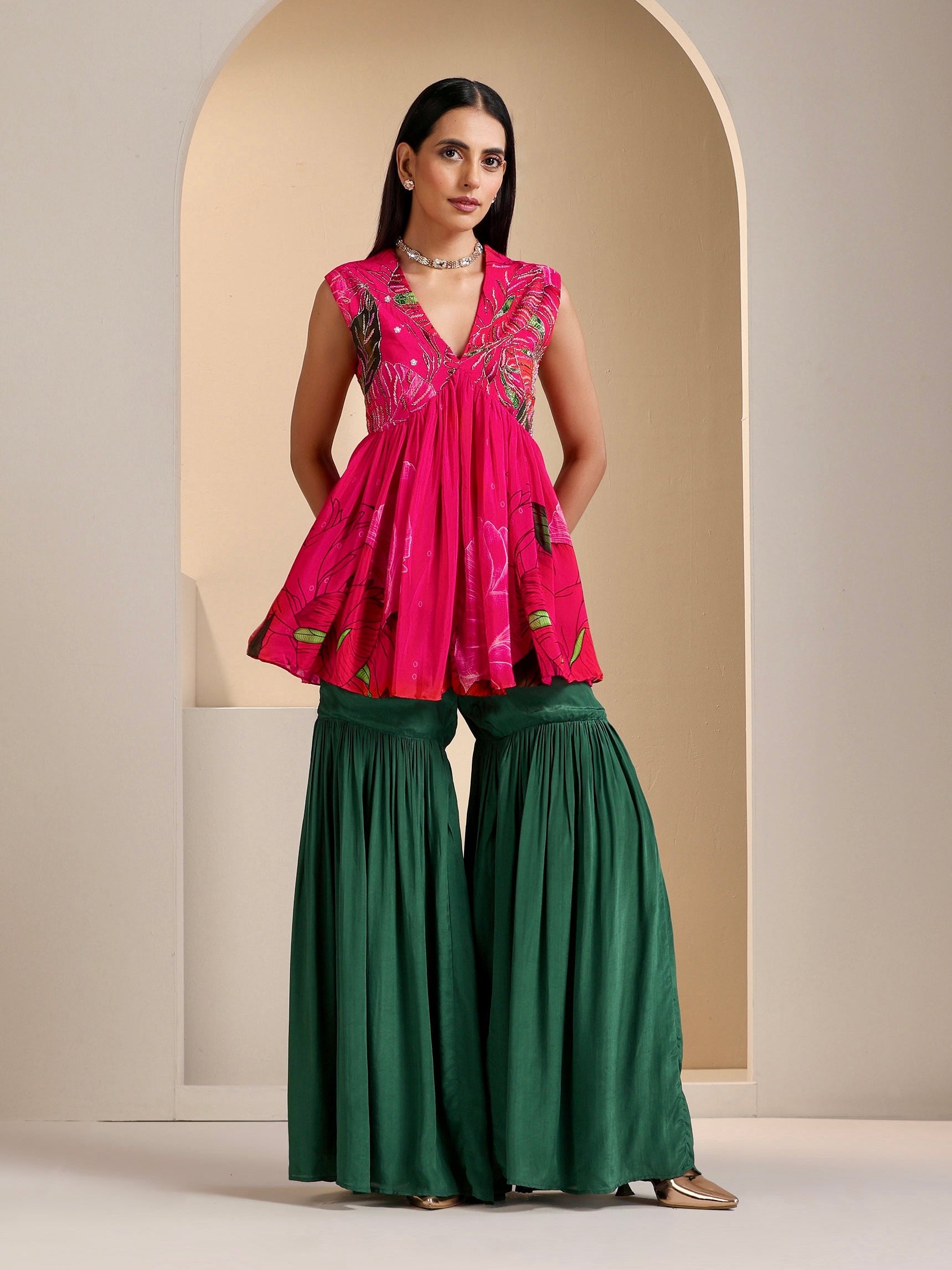 Nargis Embroidered Peplum Top with Gharara
