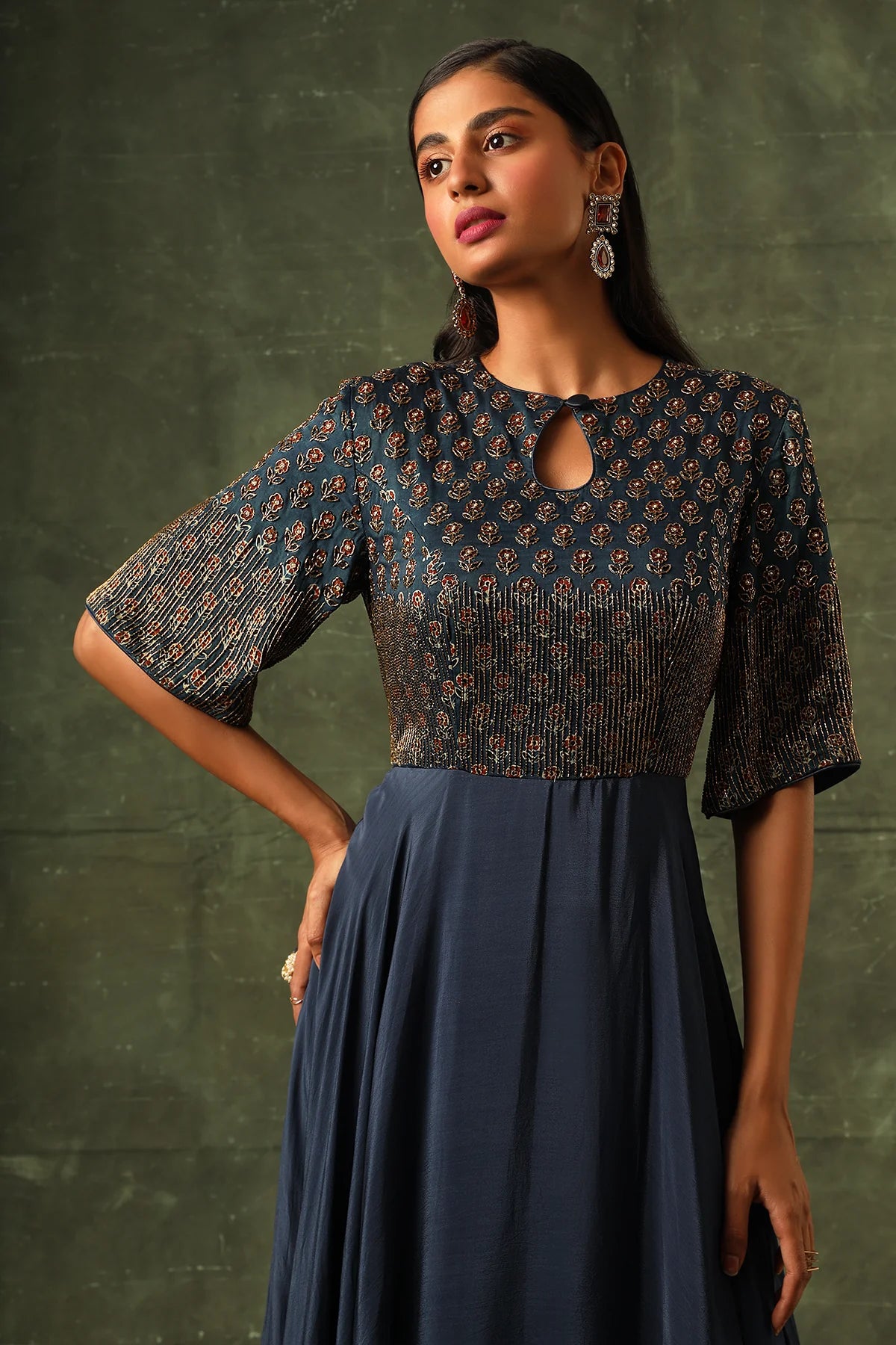 Blue ajrakh A-line Gown