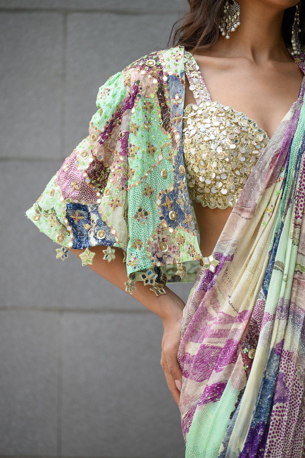Eden Saree Paidawn with Hand Embroidered Blouse & Cape Jacket
