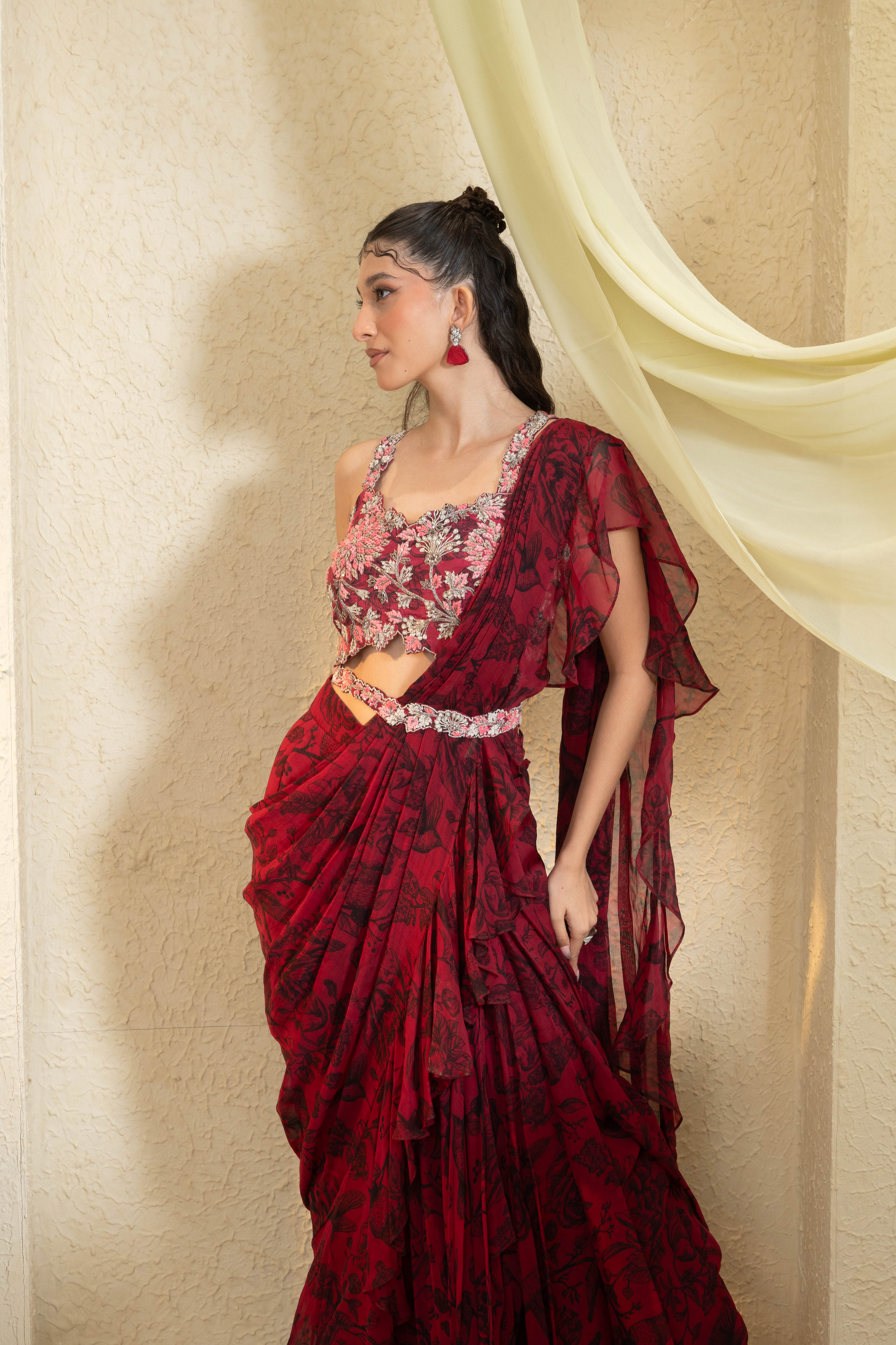 Shadow Rose Pre Draped Saree Set