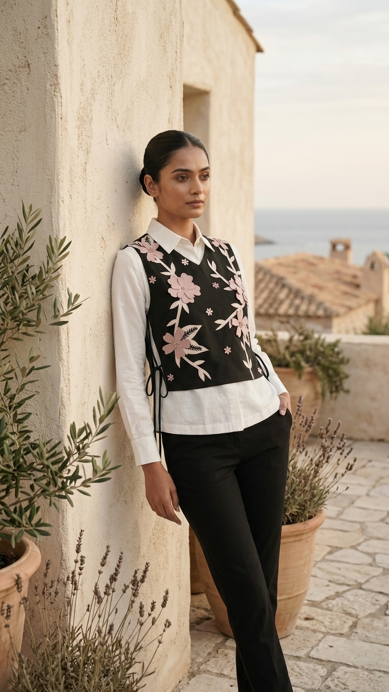 Iva short cape, shirt and straight pants