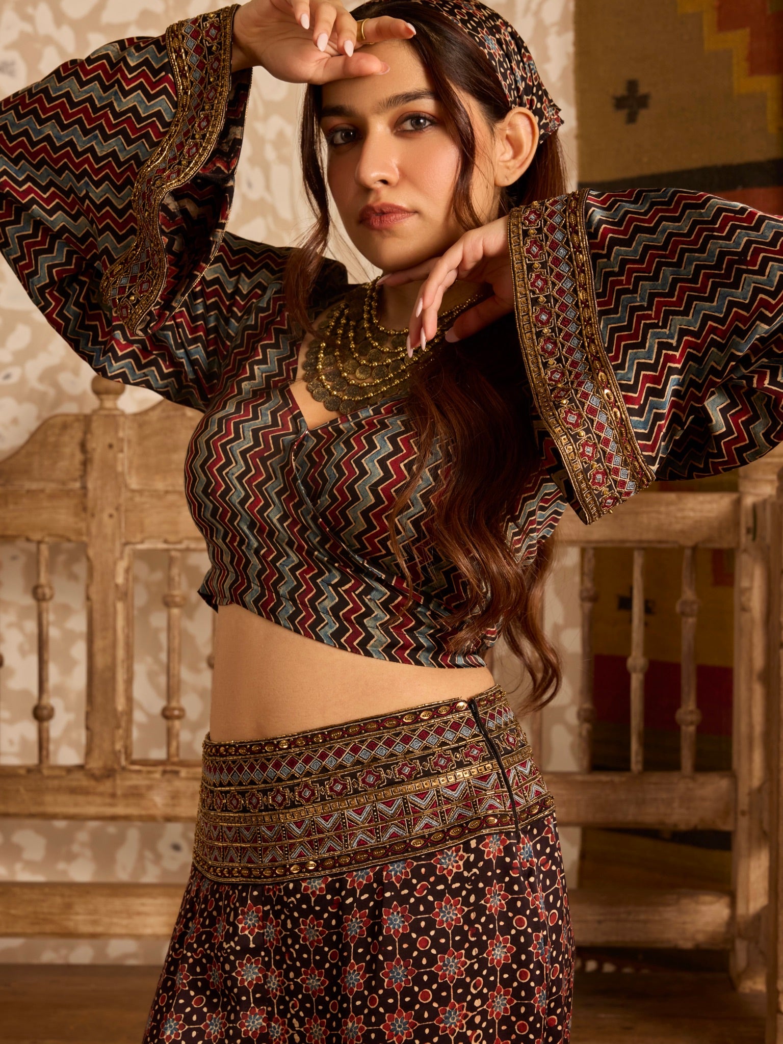 Ajrakh Wrap top with flared pant set