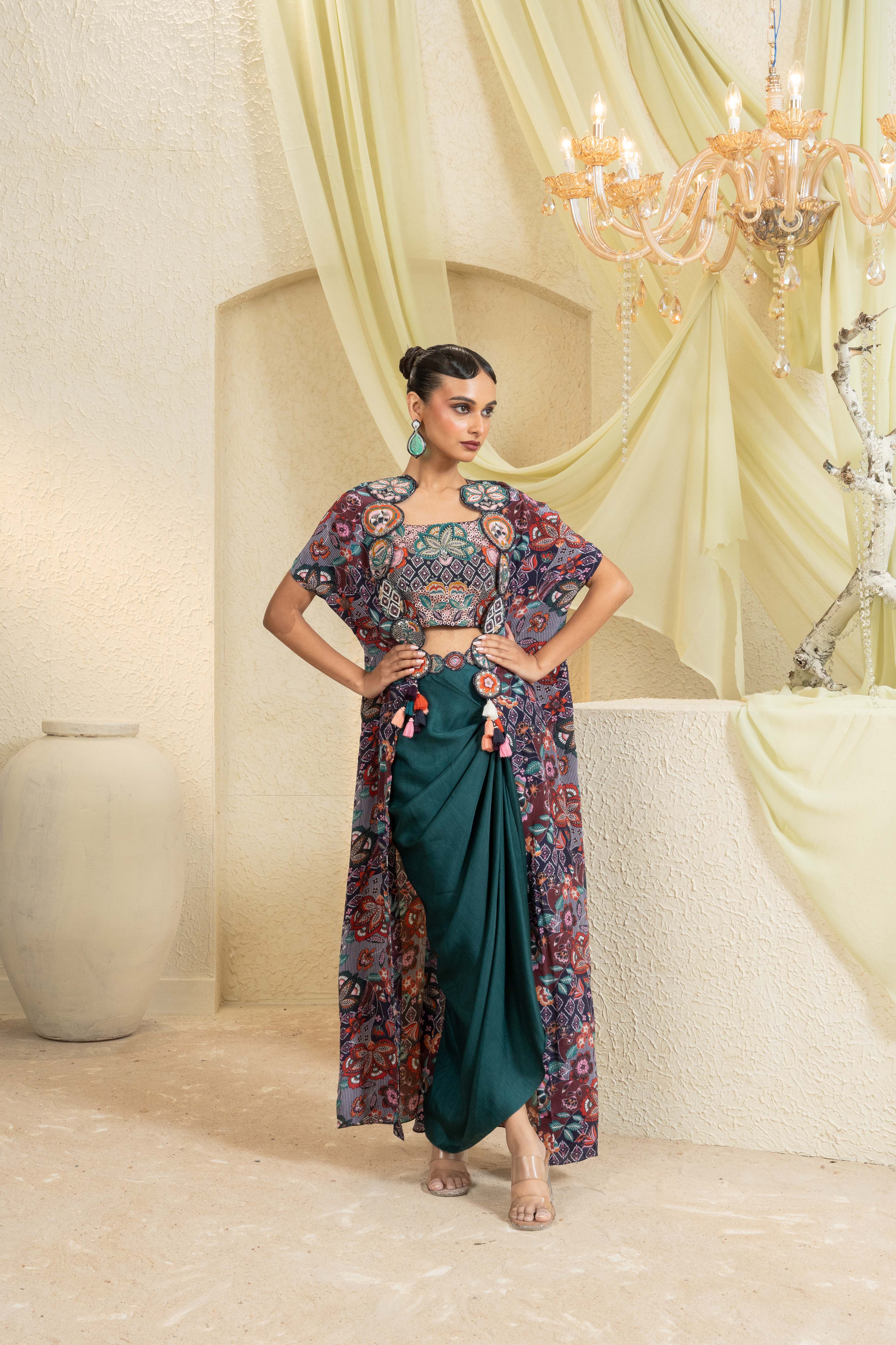 Mystic Vine Hand-Embroidered Cape Set