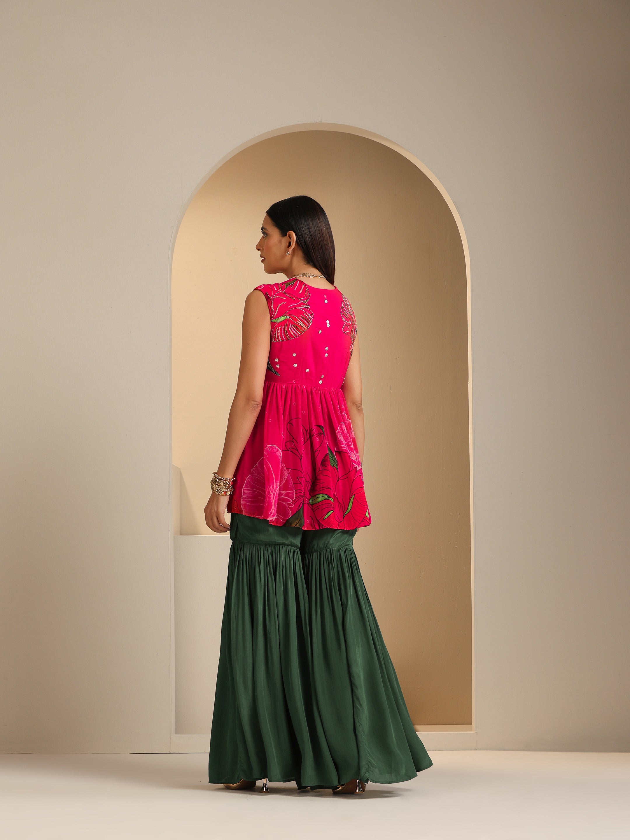Nargis Embroidered Peplum Top with Sharara Set