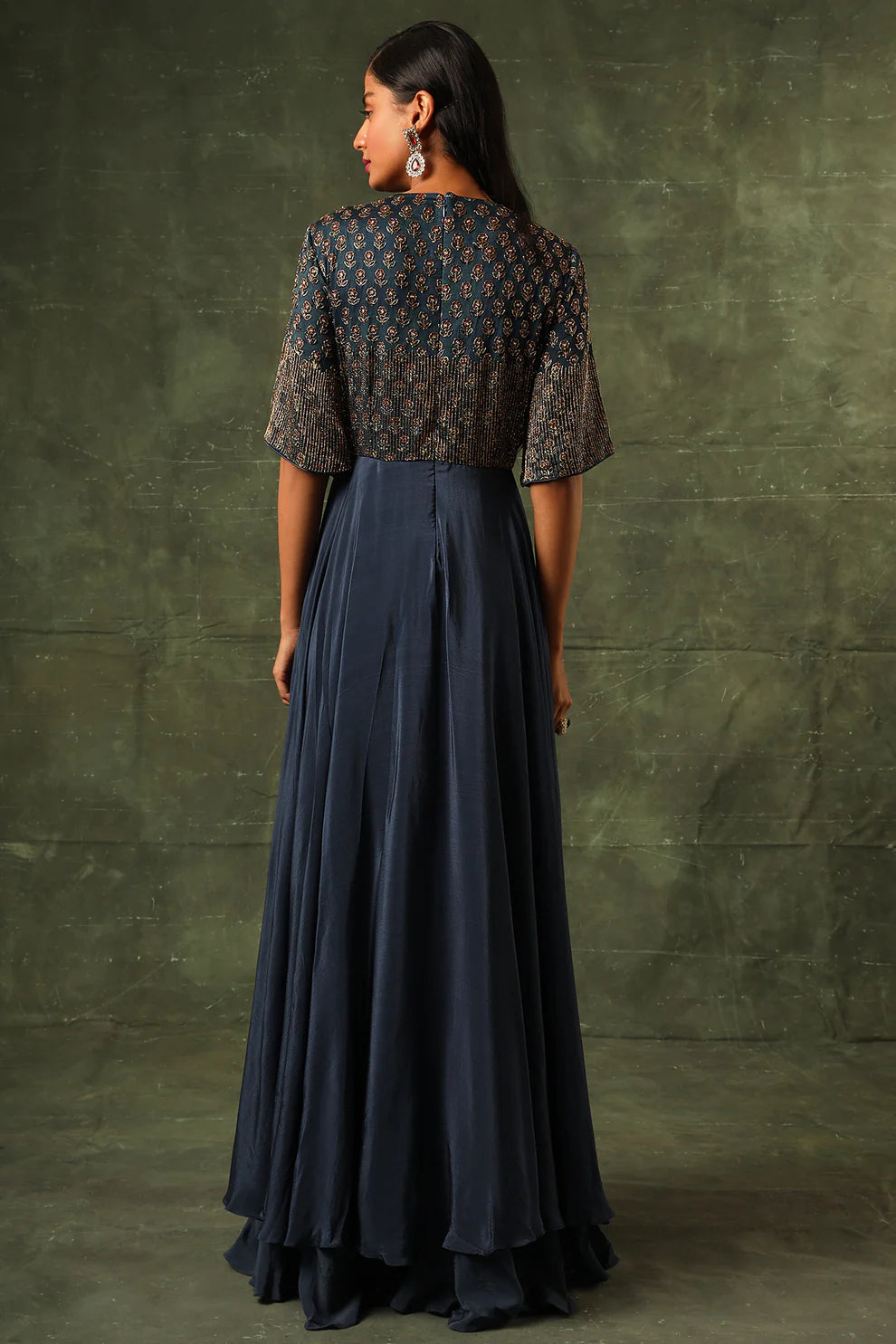 Blue ajrakh A-line Gown
