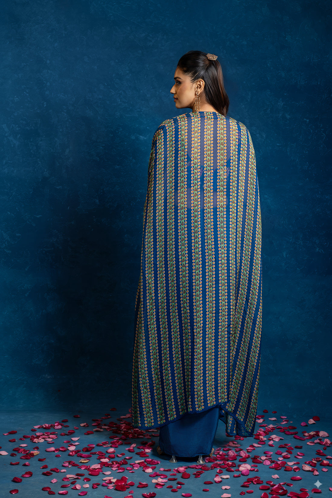 AARANI BLUE EMBELLISHED DRAPE SKIRT SET