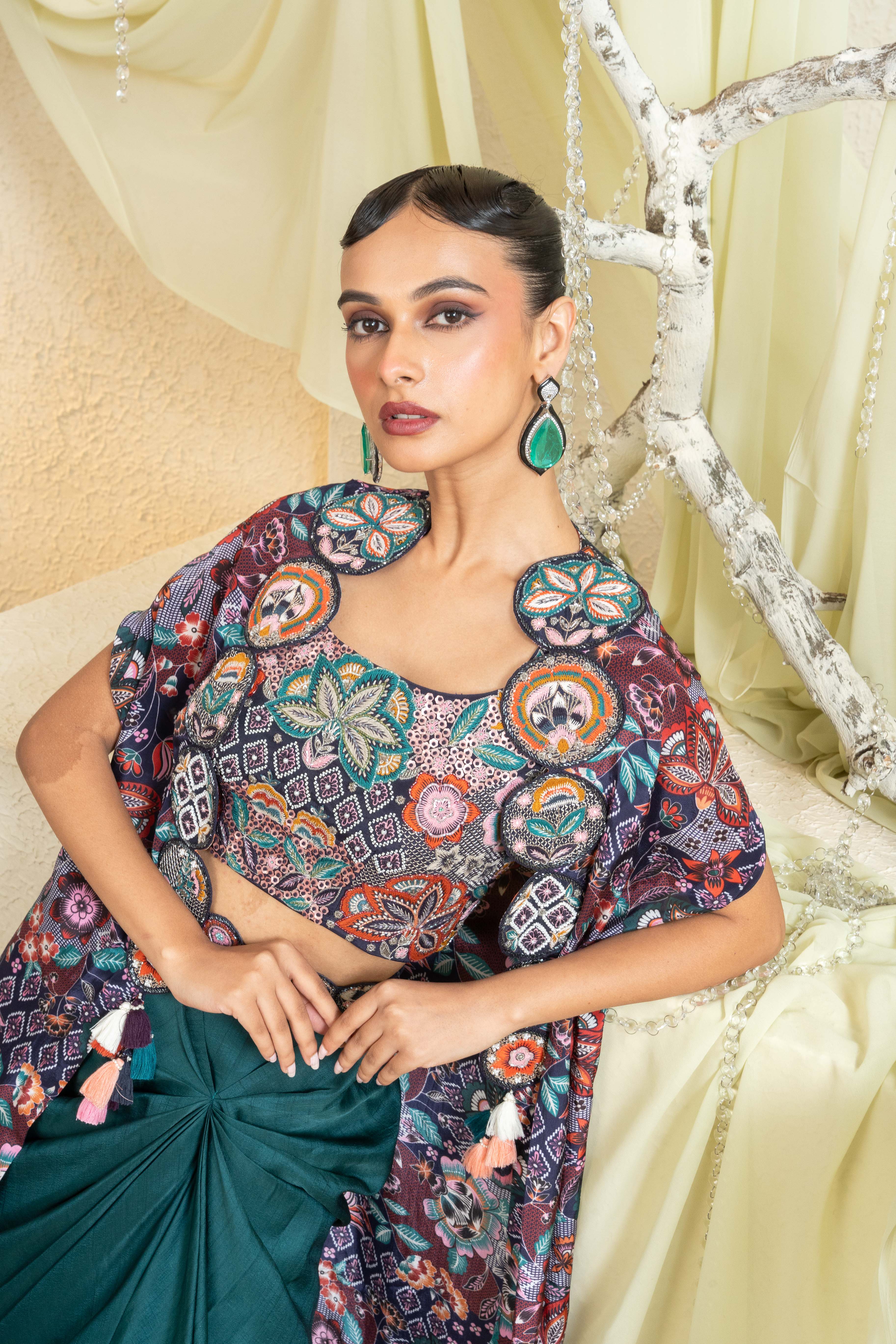 Mystic Vine Hand-Embroidered Cape Set