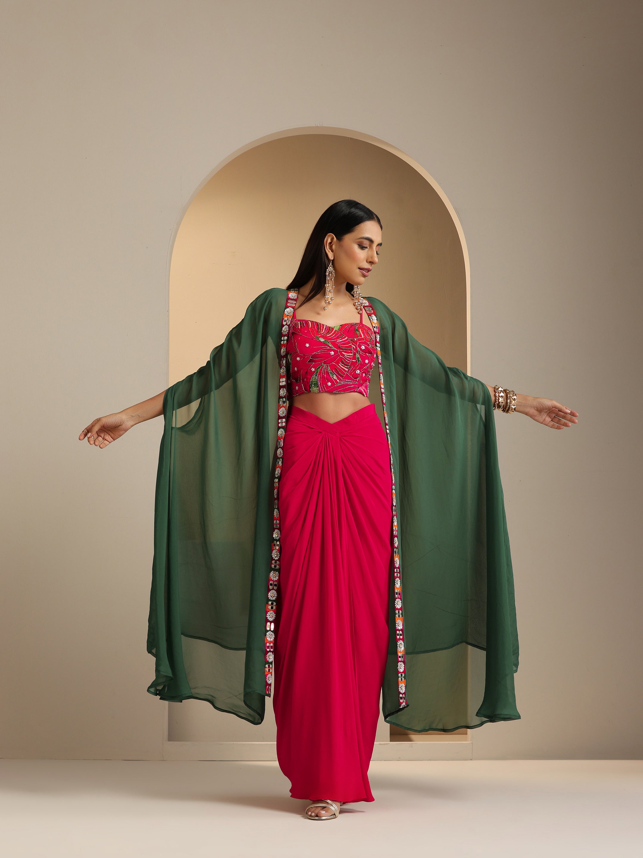 Nur Crepe Hand Embroidered Dhoti Skirt Set